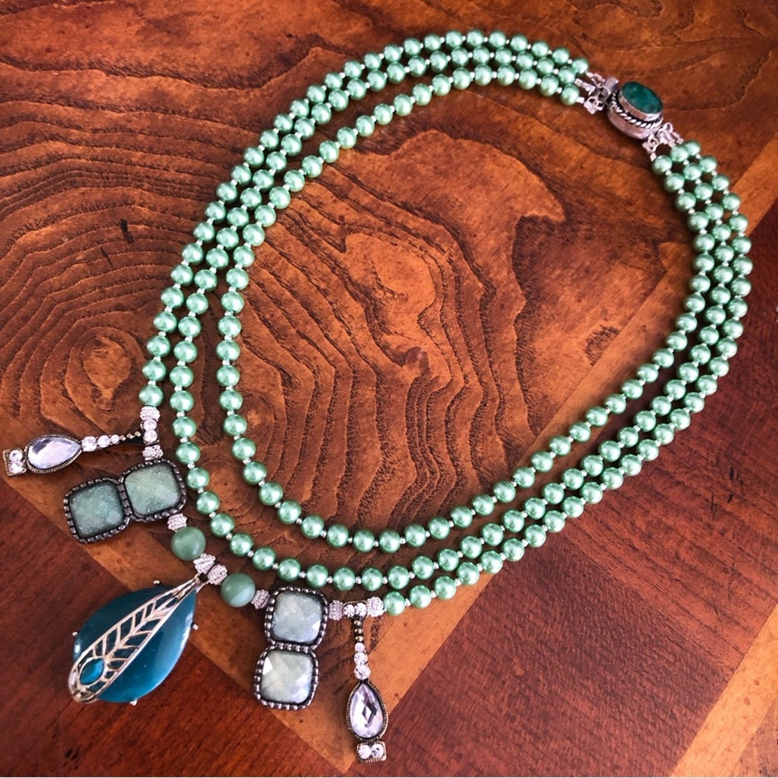 Handmade Handcrafted repurpose Pearl genuine emerald necklace Size ONE SIZE - 9 Thumbnail