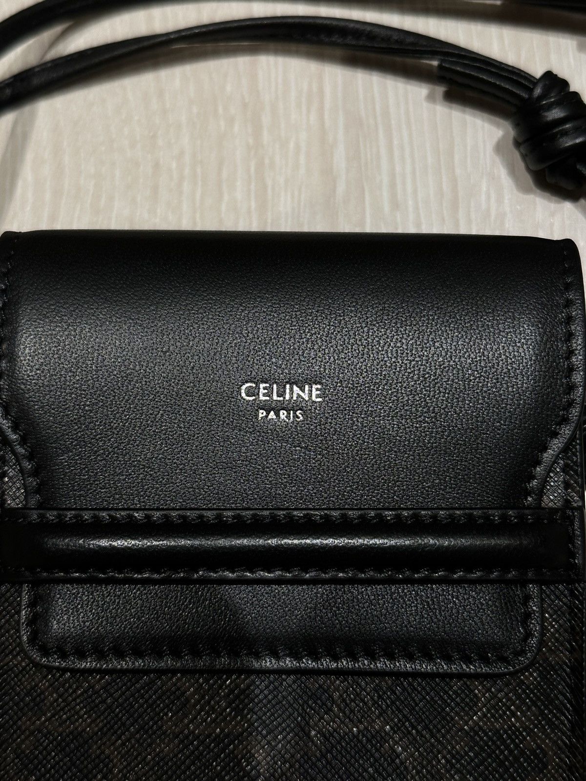 Celine × Hedi Slimane PHONE POUCH WITH FLAP IN TRIOMPHE CANVAS AND LAMBSKIN Size ONE SIZE - 5 Thumbnail