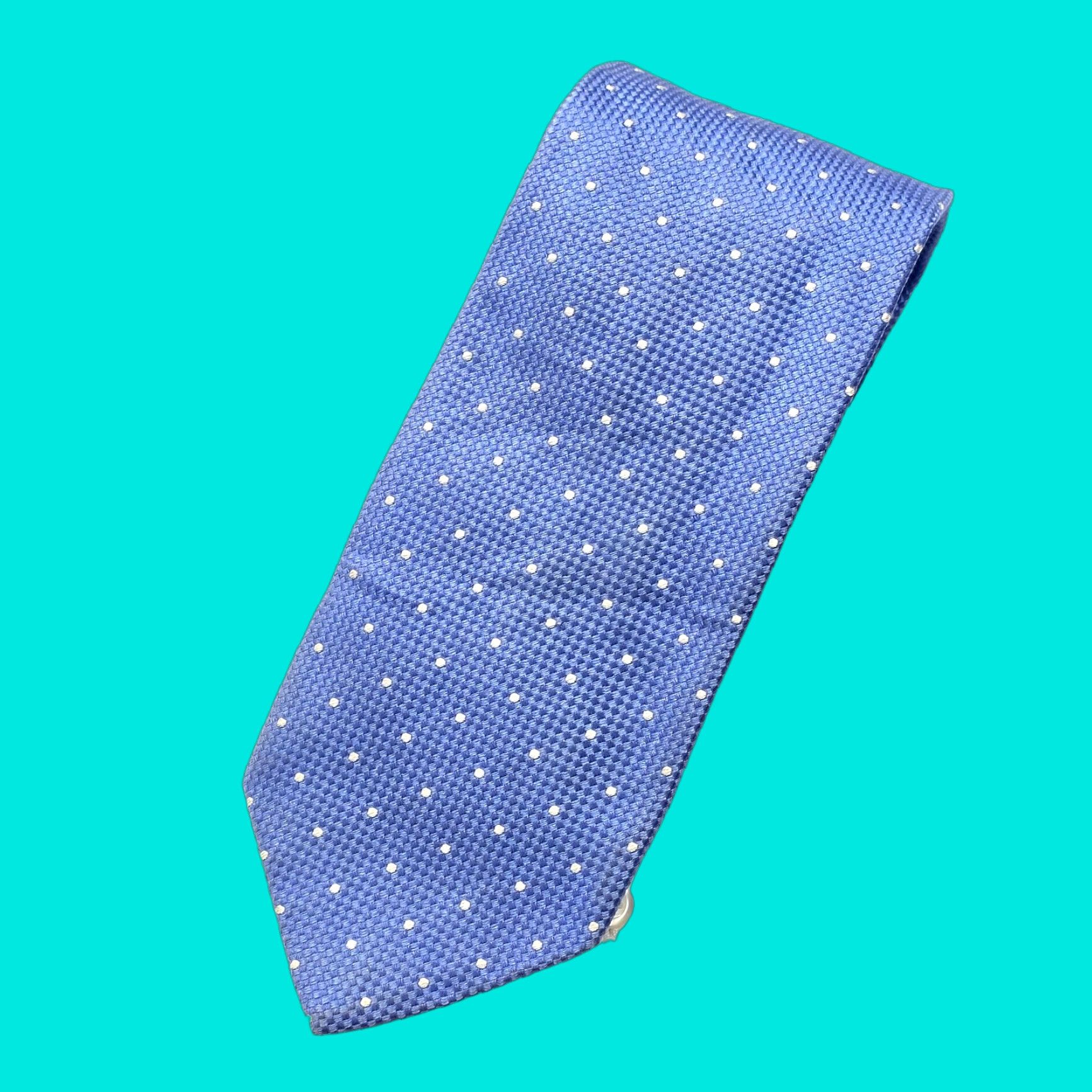 Vintage XMI PLATINUM Men’s 100% Silk Necktie Blue USA Designer White Polka Dots Classic 60.25" X 3.5" Polka Dot Preppy Stylish Officecore Dad Mens Tie Size ONE SIZE - 1 Thumbnail