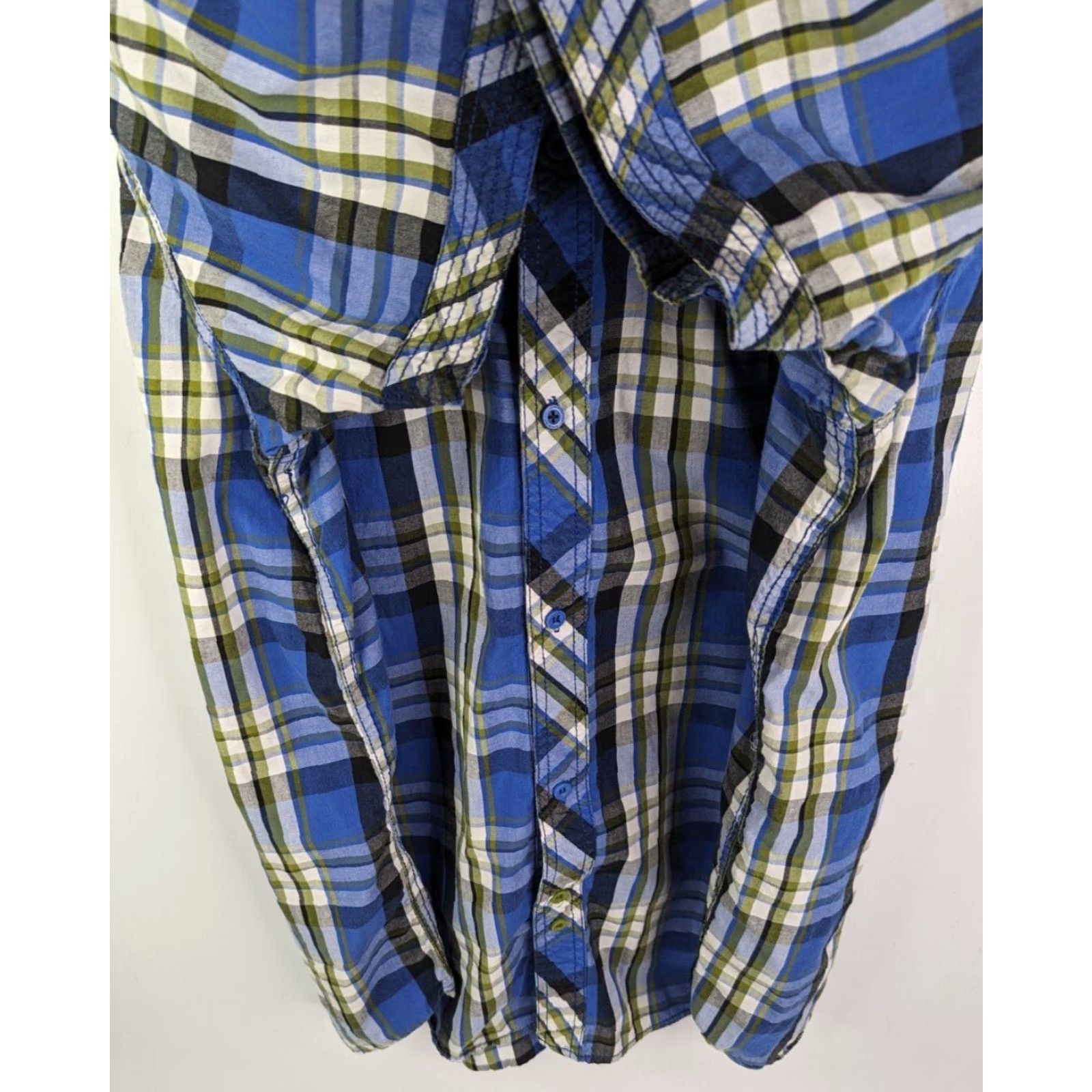 Vintage Buffalo Jeans Men's XLT Plaid Shirt Blue Casual Short Sleeve Pocket Cotton Size US XL / EU 56 / 4 - 3 Thumbnail