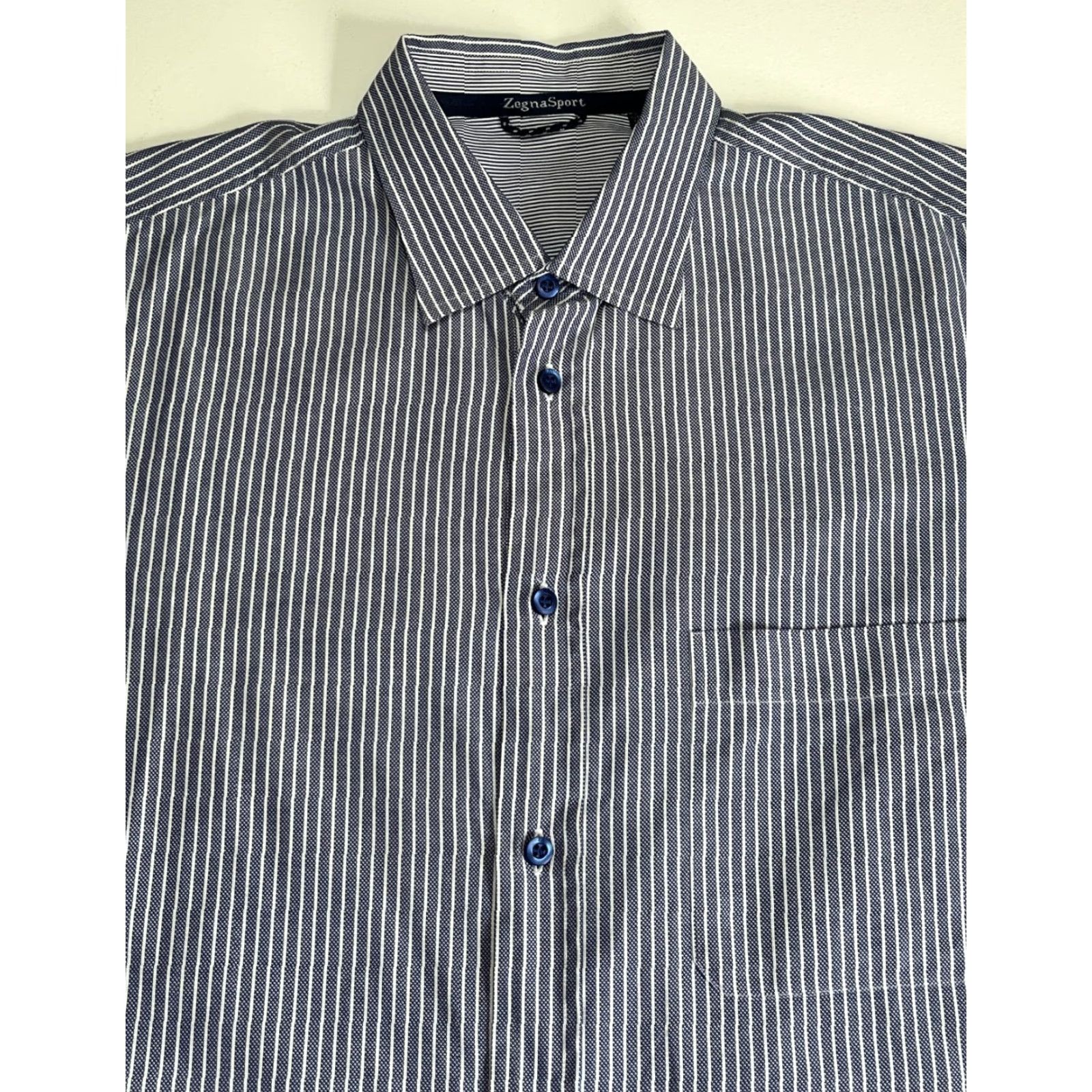 Vintage VINTAGE Zegna Sport Shirt Striped Button-Up XL Men's Blue White Casual Long Sleeve Collared Size US XL / EU 56 / 4 - 2 Thumbnail