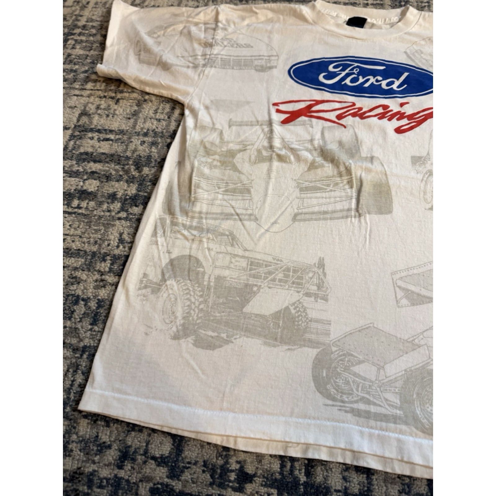 Ford VINTAGE Ford Racing Team All Over Print T Shirt XL White Cotton Men 90s Cars Sports Logo Double-Sided 1990s California Casuals Shirt Size US XL / EU 56 / 4 - 6 Thumbnail