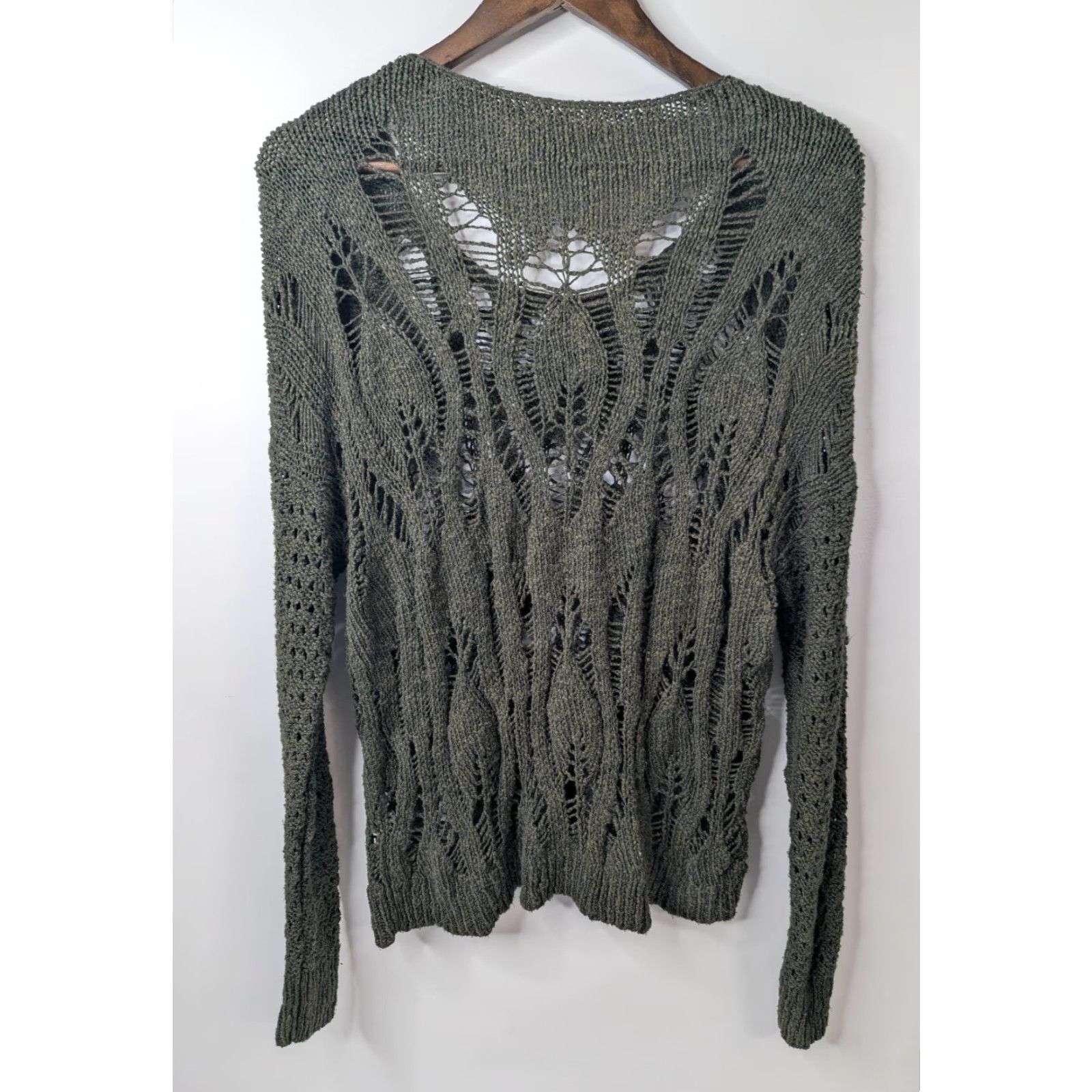 American Eagle Outfitters American Eagle Outfitters Women's Green Open Knit Crochet Coastal Sweater Large Size L / US 10 / IT 46 - 4 Thumbnail