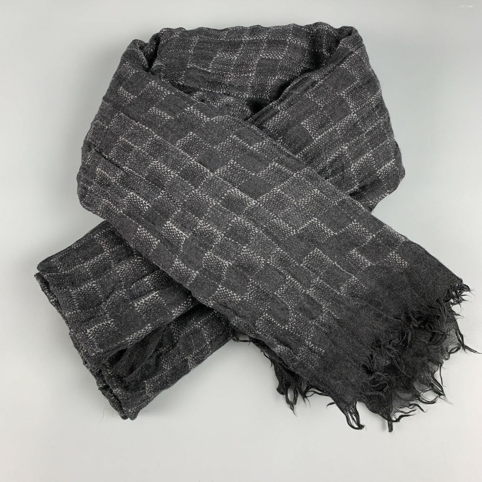 Louis Vuitton LOUIS VUITTON Black Grey Checkered Cashmere Silk Scarves Size ONE SIZE - 1 Thumbnail