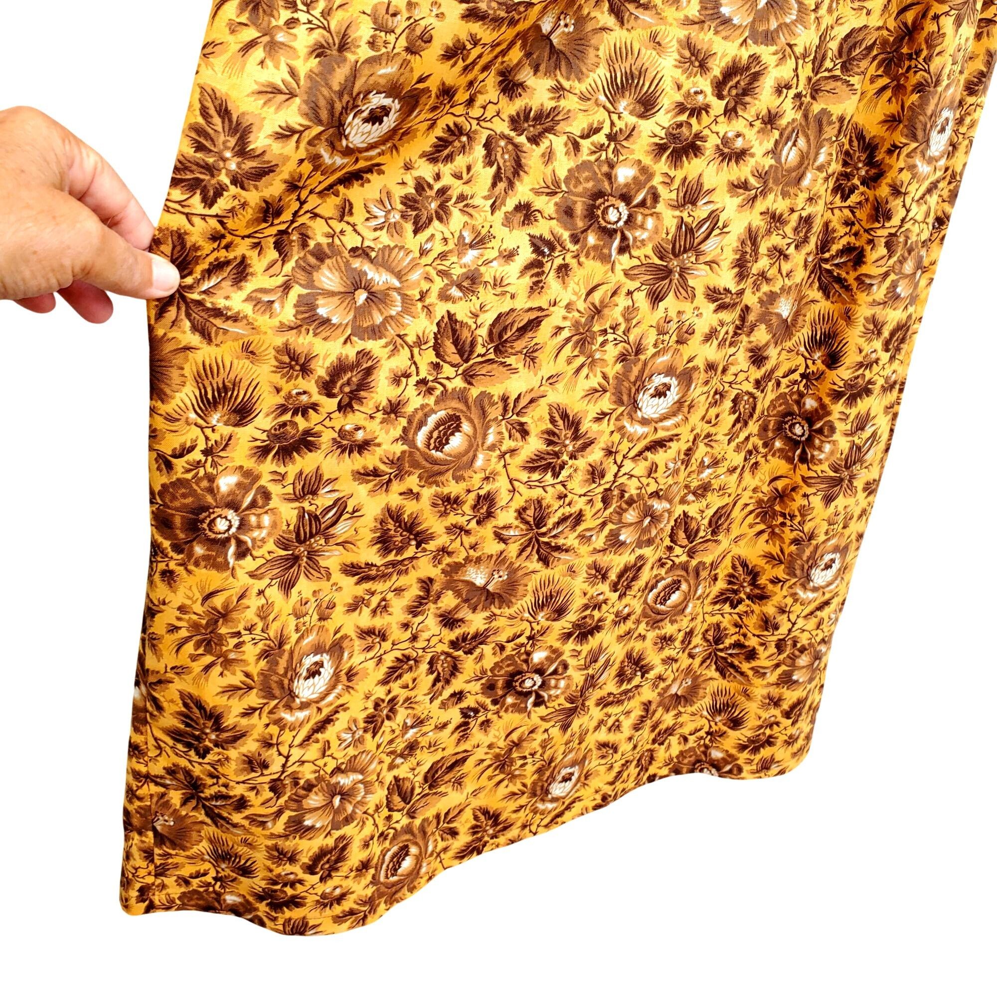 Handmade Vintage 70s Yellow Brown Floral Midi Dress Prairie Boho Autu Size L / US 10 / IT 46 - 10 Thumbnail