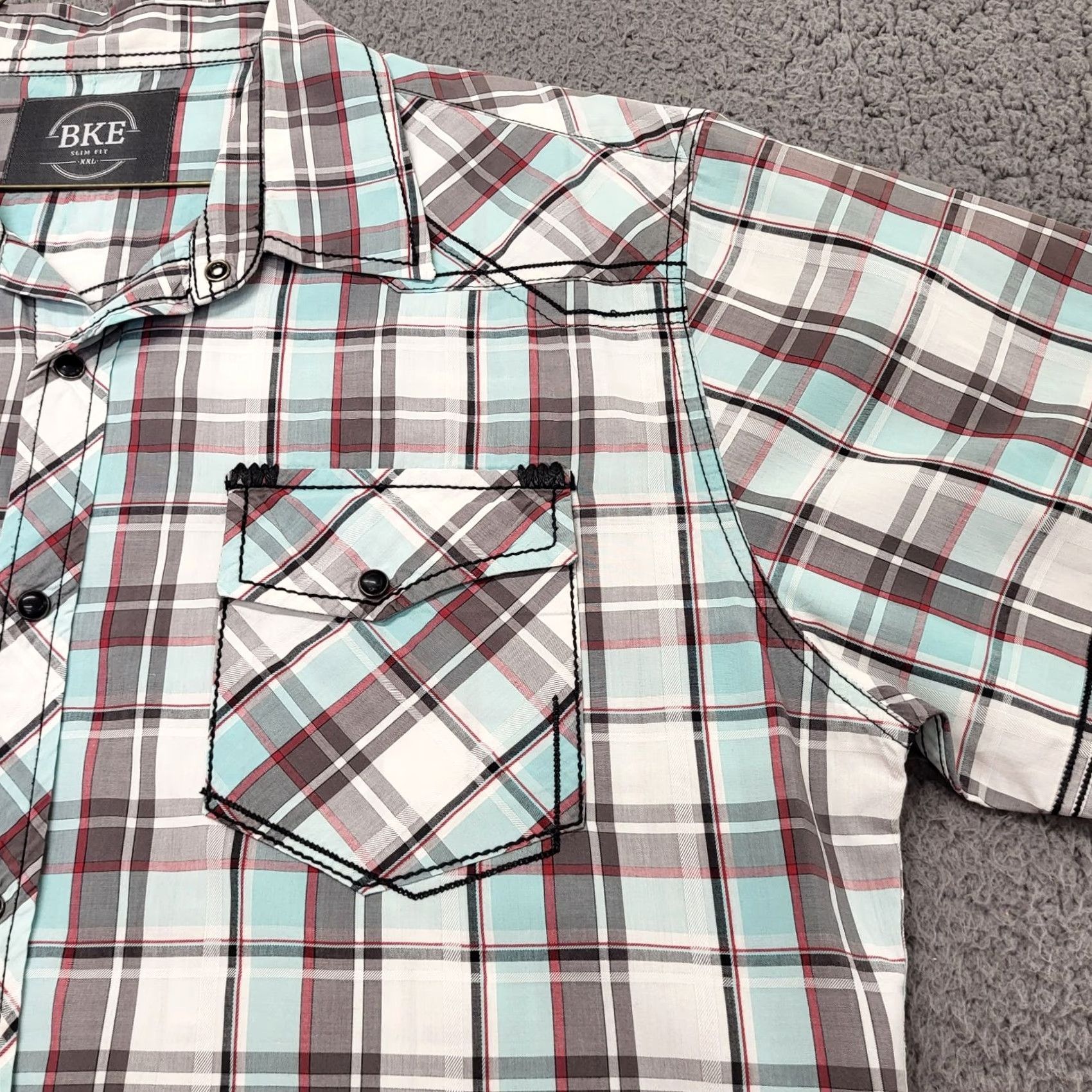 Vintage VINTAGE Havelock Shirt Men’s 2XL Short Sleeve Black Snap Plaid Gray Red Blue Buckle Size US XXL / EU 58 / 5 - 5 Thumbnail