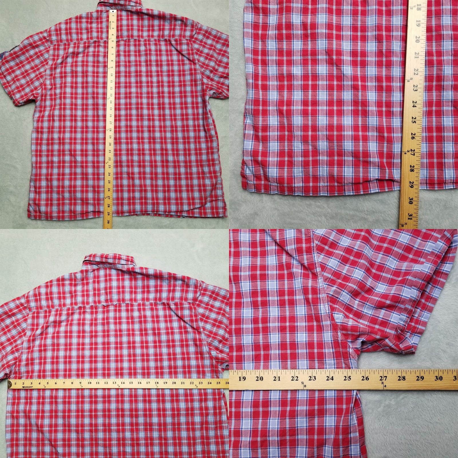 Bugle Boy Vintage Bugle Boy Shirt Men XL Red Blue Plaid 100% Cotton Pocket Button-Up Short Sleeve Denim/ Woven MENS Size US XL / EU 56 / 4 - 8 Thumbnail