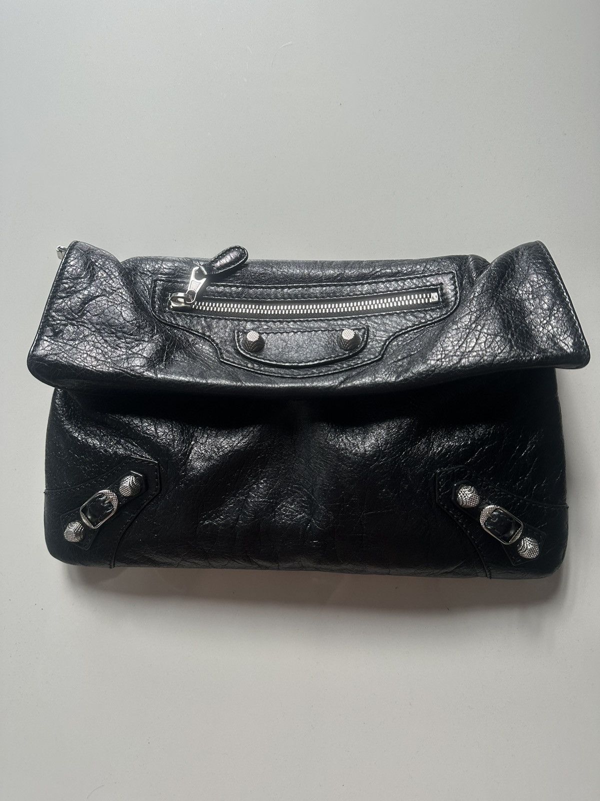 Balenciaga Black Leather Clutch Bag Envelope Lambskin, Women's