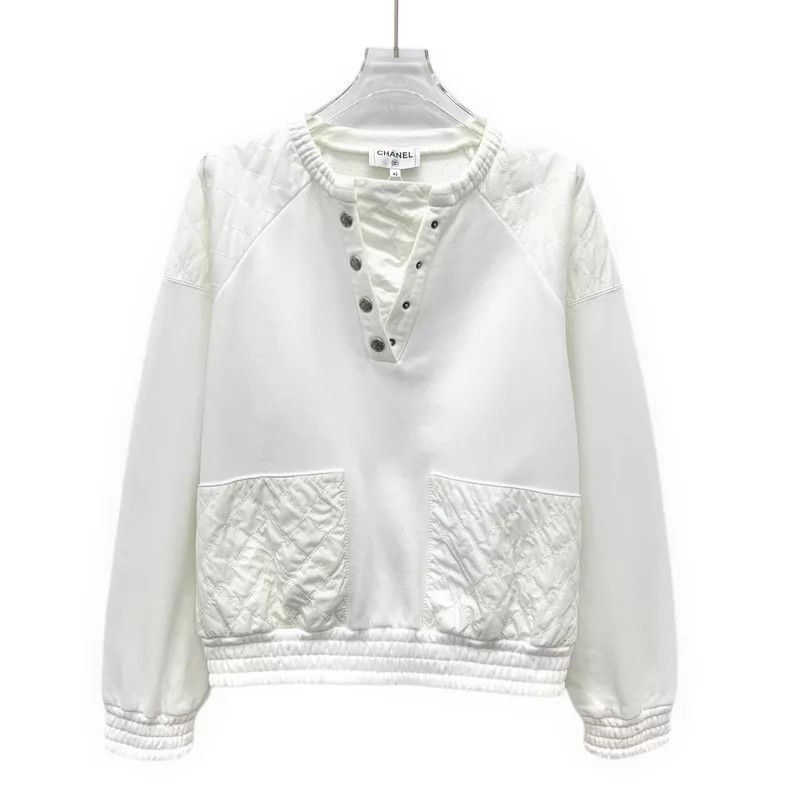 Chanel Chanel White diamond stitching cotton long-sleeved sweatsh Size S / US 4 / IT 40 - 1 Thumbnail