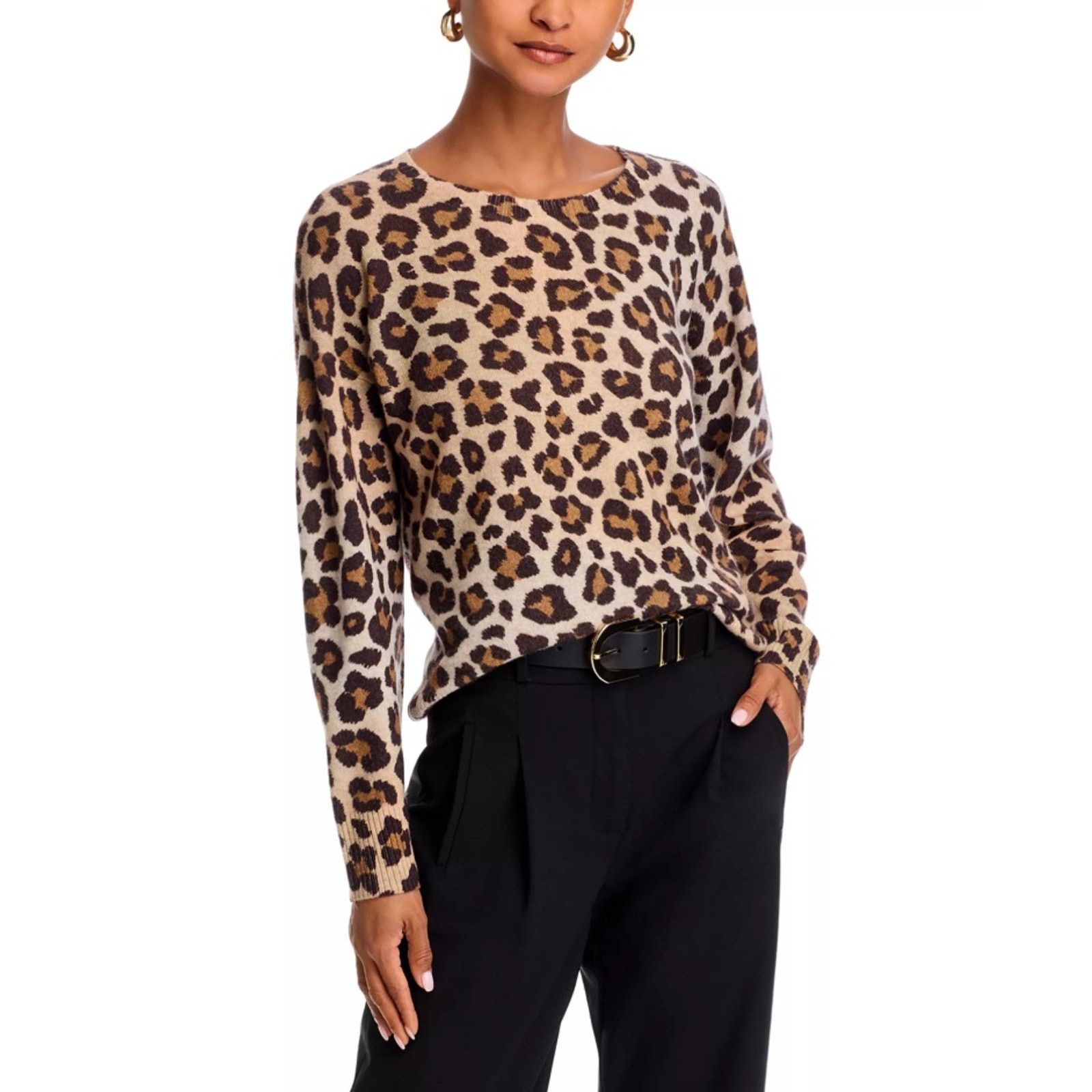 Bloomingdale's C by Bloomingdale's Women Cashmere Leopard Sweater Size M Size M / US 6-8 / IT 42-44 - 1 Thumbnail