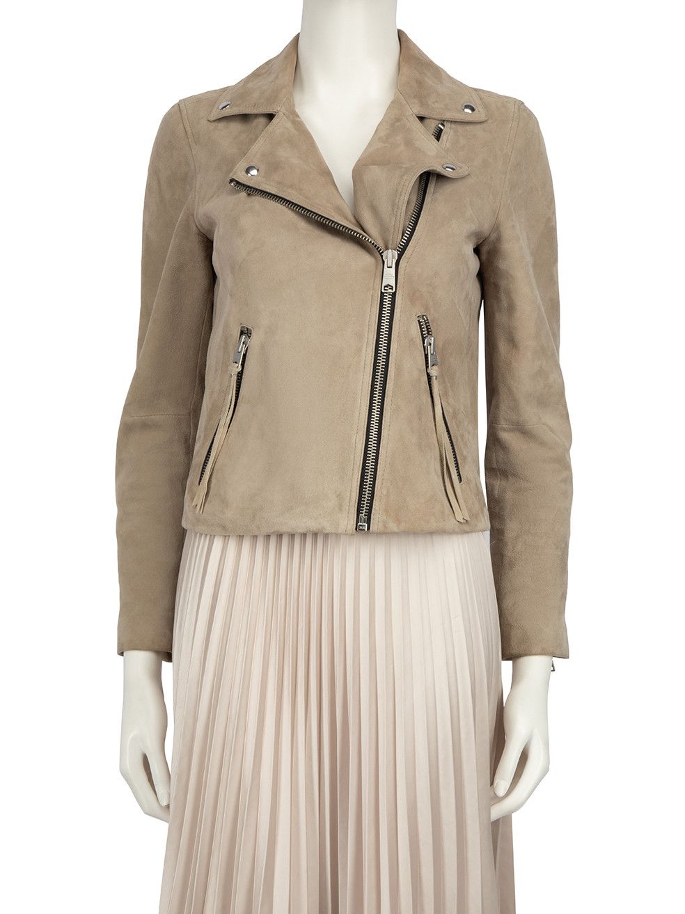 image of Allsaints Beige Suede Dalby Biker Jacket, Women's (Size Medium)