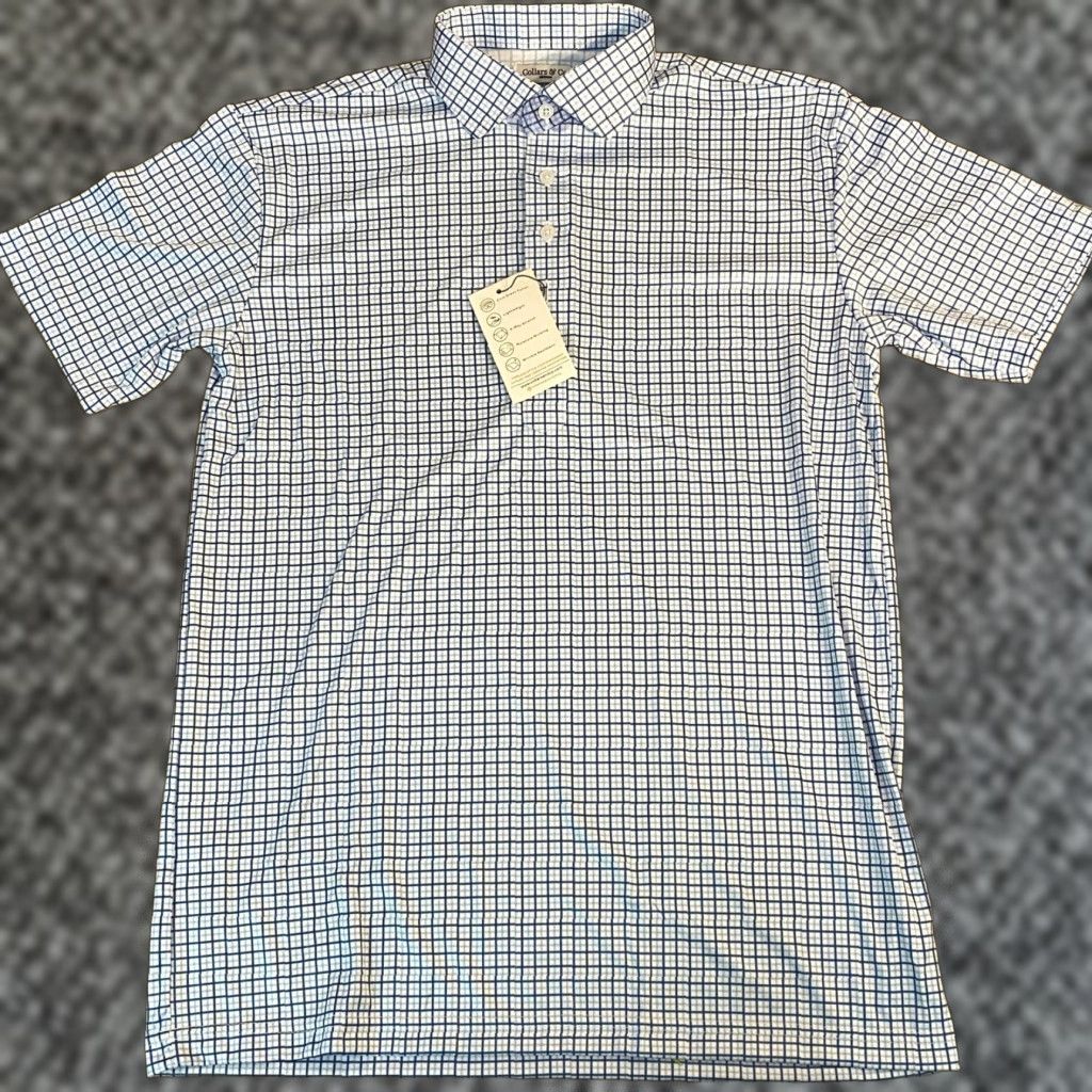 CO Collars & Co Polo Shirt Mens M Short Sleeve Plaid Dress Collar Button Up Golf Casual Size 40R - 1 Thumbnail
