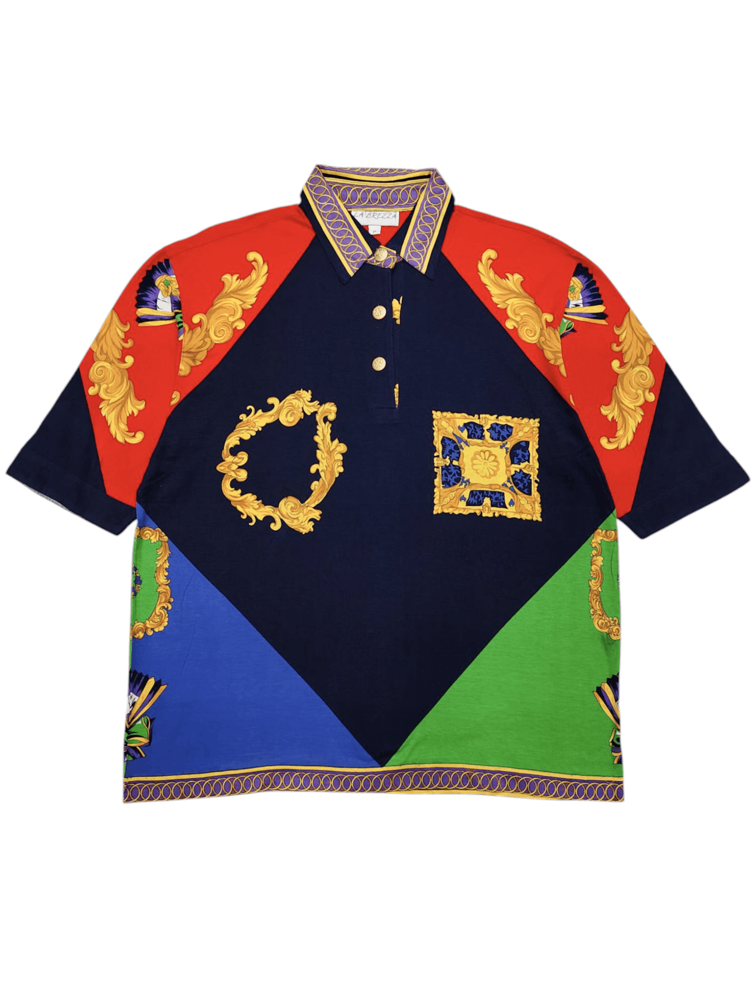 Japanese Brand 90s La Brezza- Ornamental Baroque Colourblock Polo Shirt Size US M / EU 48-50 / 2 - 1 Thumbnail
