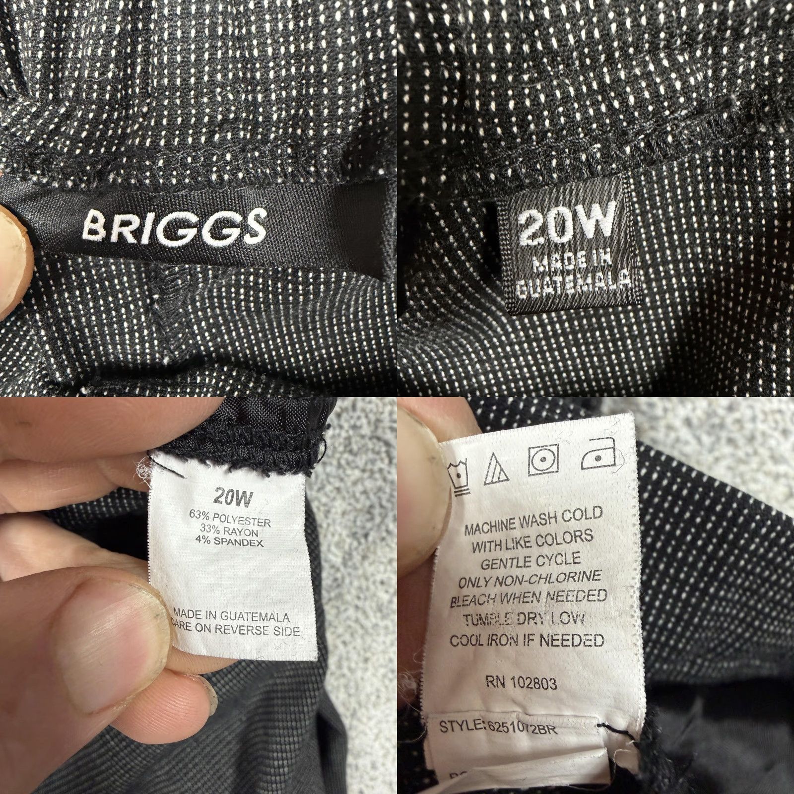 Vintage Briggs Womens 20W Plus Dress Pants Black White Check Stretch Ponte Pull On Straight Leg Front Pockets Business Casual 27x28 Women's Pants Size 42" / US 20 - 8 Thumbnail