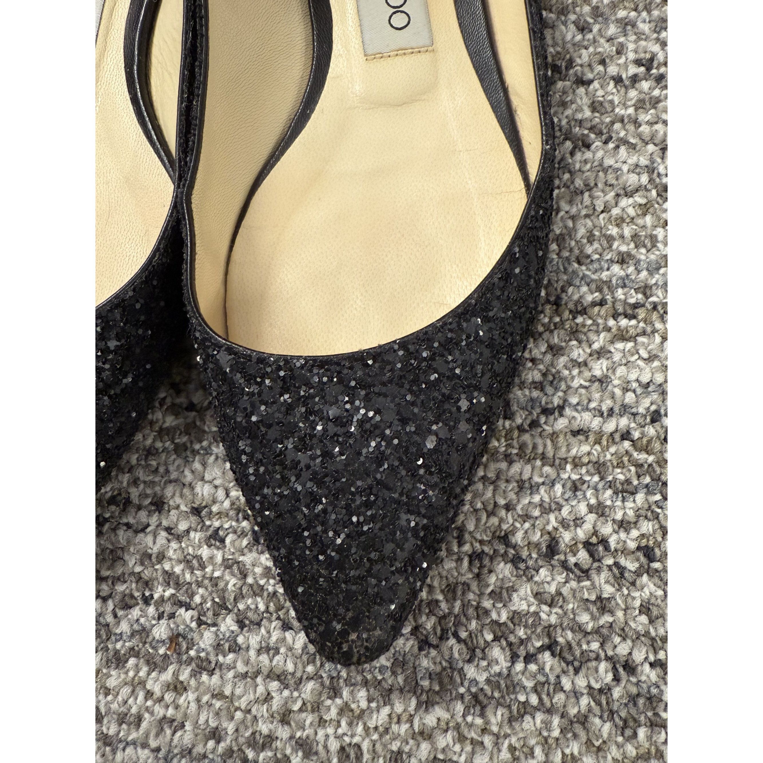 Jimmy Choo Jimmy Choo London Black Glitter Pointed Toe Flats Made In It Size US 5 / IT 35 - 5 Thumbnail