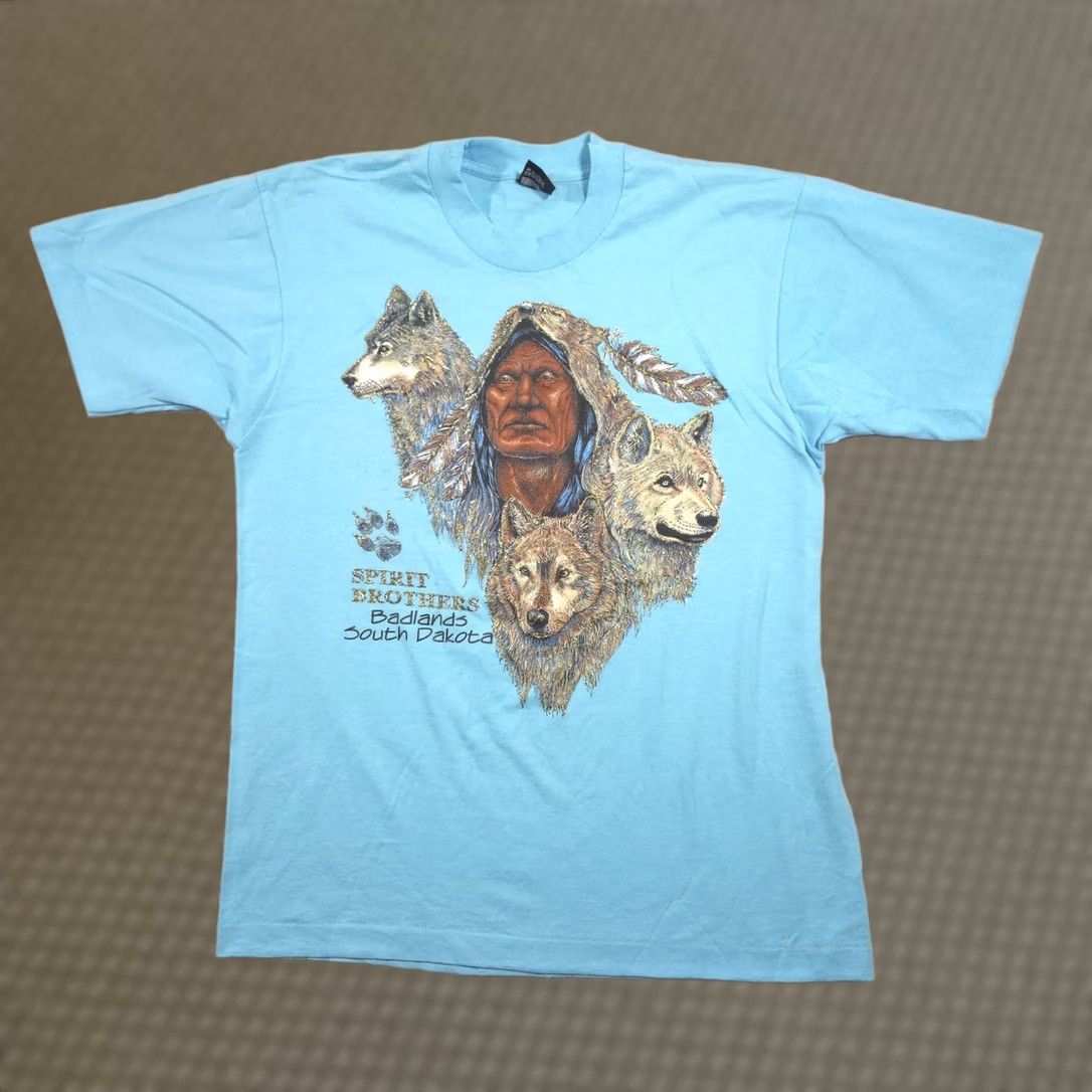 Vintage VINTAGE Screen Stars Best Shirt Mens L Blue Spirit Brothers Wolf Tee 90s Size US L / EU 52-54 / 3 - 1 Thumbnail
