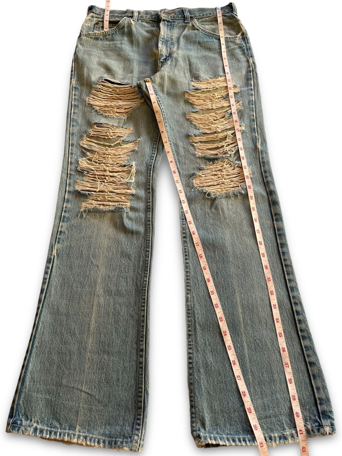 Lee Vintage 70s Lee Riders Talon Zipper Distressed Flare Jeans Size US 32 / EU 48 - 12 Thumbnail