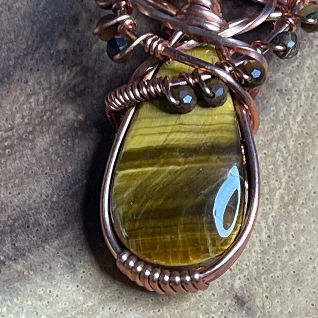Handmade Wire wrapped tiger eye pendant handmade artisan faceted tigereye copper Size ONE SIZE - 7 Thumbnail