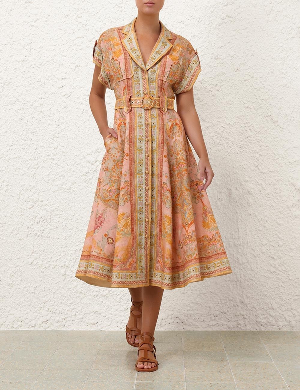 Zimmermann oc11z1025 Acacia Midi Shirt Dress in Multicolor Size S / US 4 / IT 40 - 2 Thumbnail