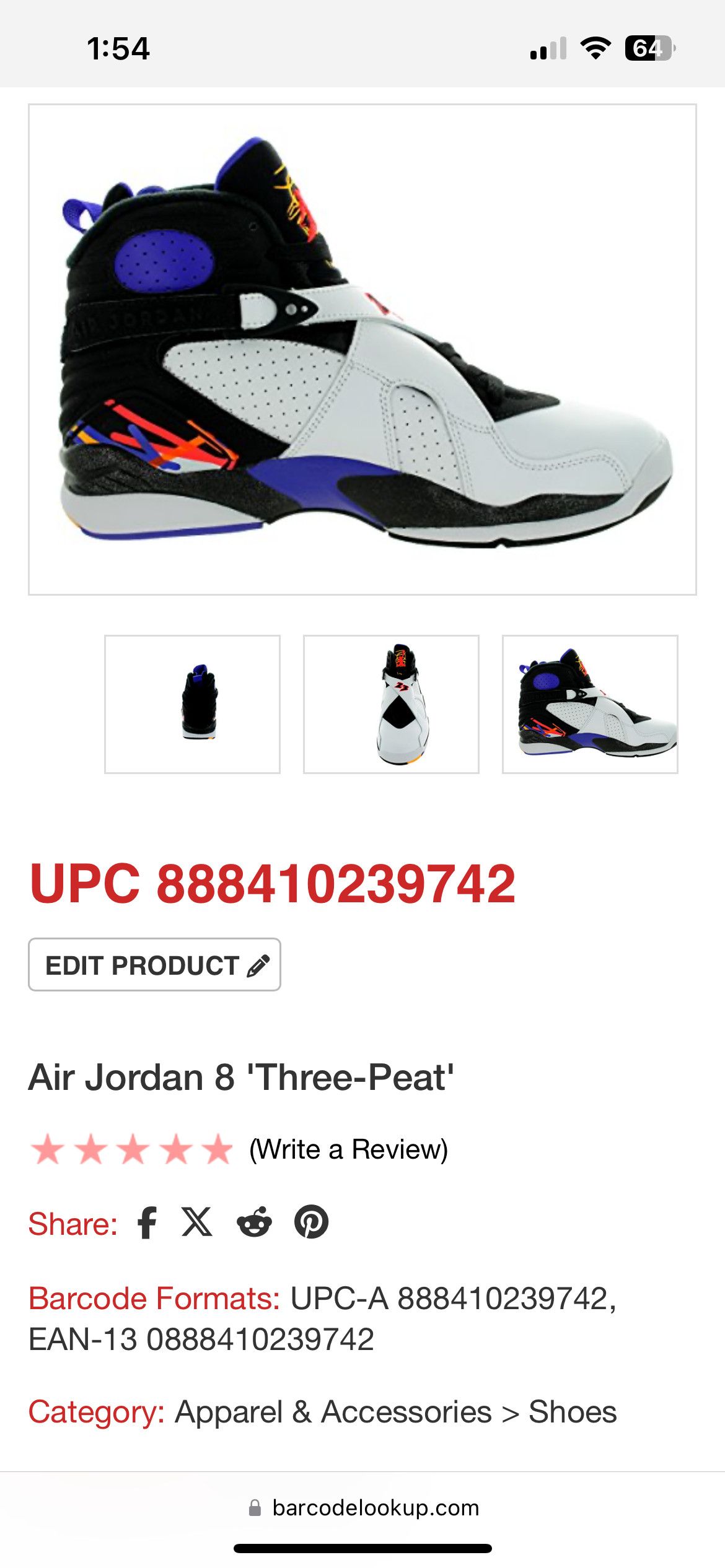 Jordan Brand Air Jordan 8 'Three-Peat' Size US 8 / EU 41 - 11 Thumbnail