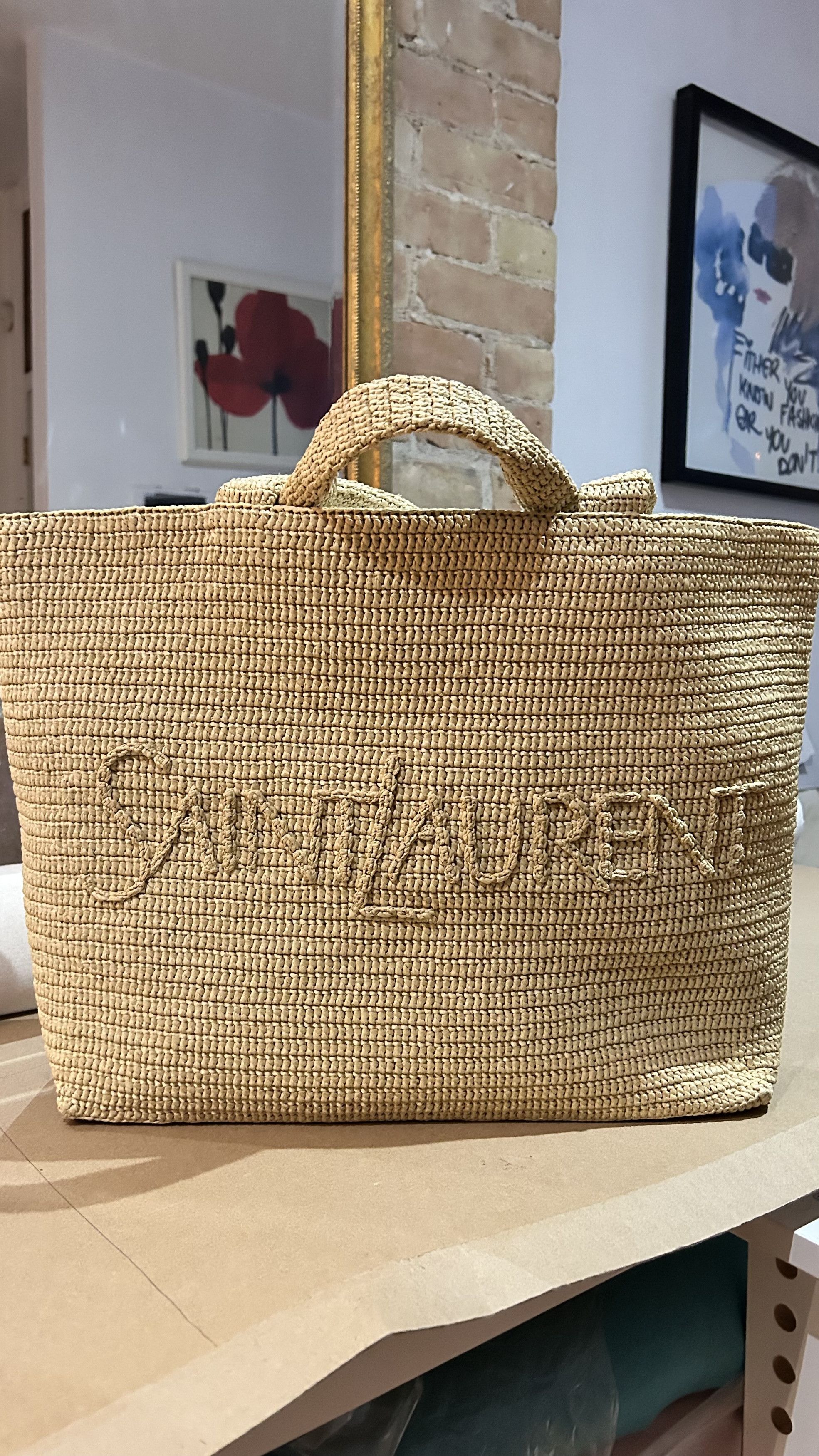Saint Laurent Paris Saint Laurent Logo Supple Embroidered Raffia tote bag Size ONE SIZE - 1 Thumbnail
