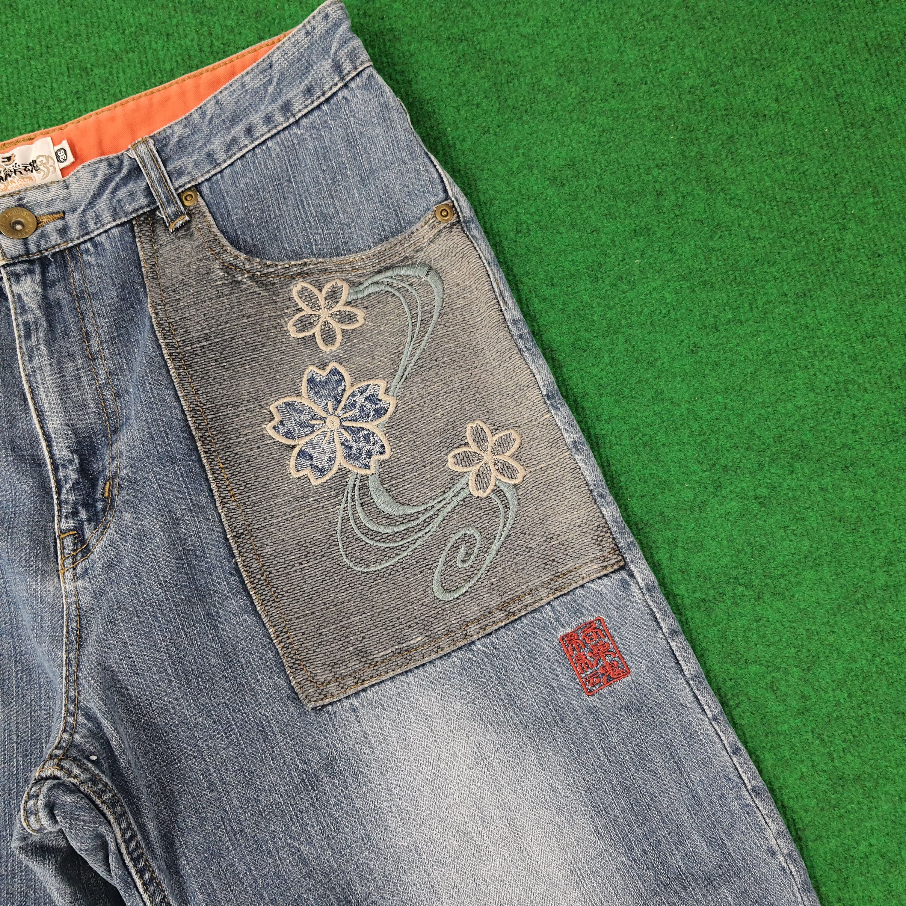 Japanese Brand Vintage Karakuri Tamashii Traditional Embroidery C252N29 Size US 33 - 2 Thumbnail