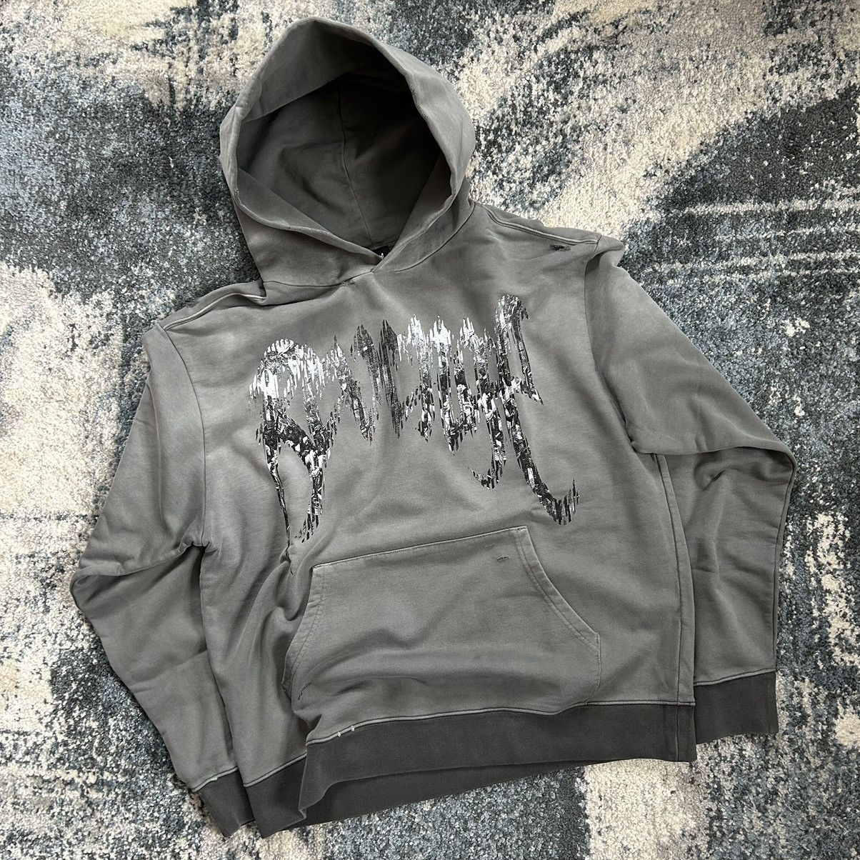 image of Revenge Kosuke Kawamura Distressed Glitch Logo Hoodie Sweatshirt in Dark Grey, Men's (Size XL)