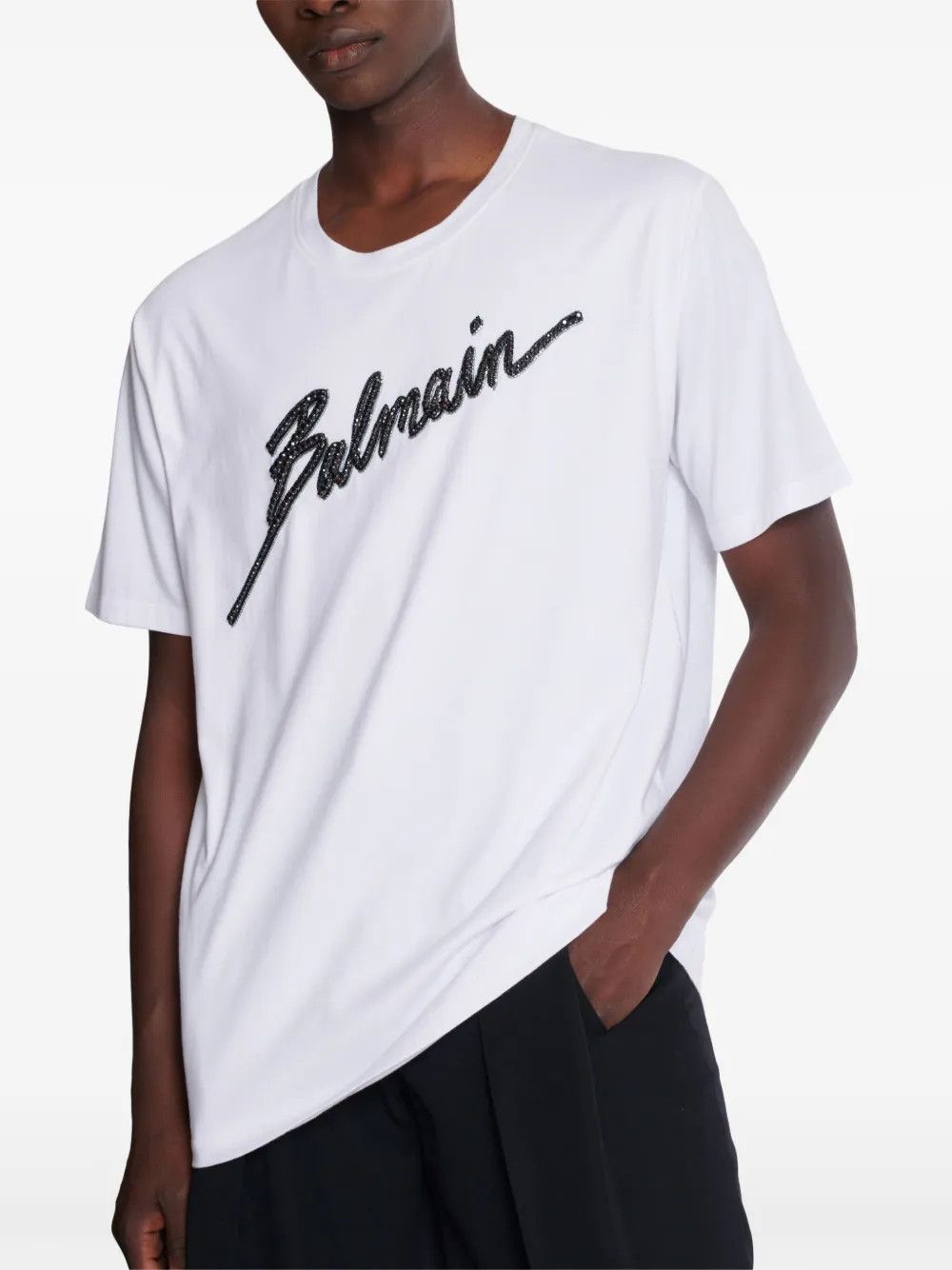 Balmain o1y0426 Logo Crewneck T-Shirt in White Size US M / EU 48-50 / 2 - 5 Thumbnail