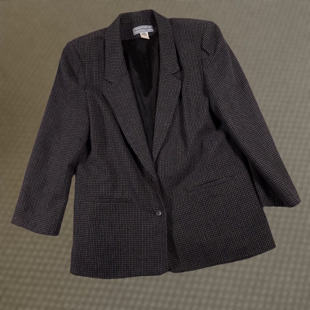 Vintage Norton McNaughton Blazer Womens 14 Medium Wool Blend Houndstooth Jacket Gray Classic Business Women Size XL / US 12-14 / IT 48-50 - 1 Thumbnail