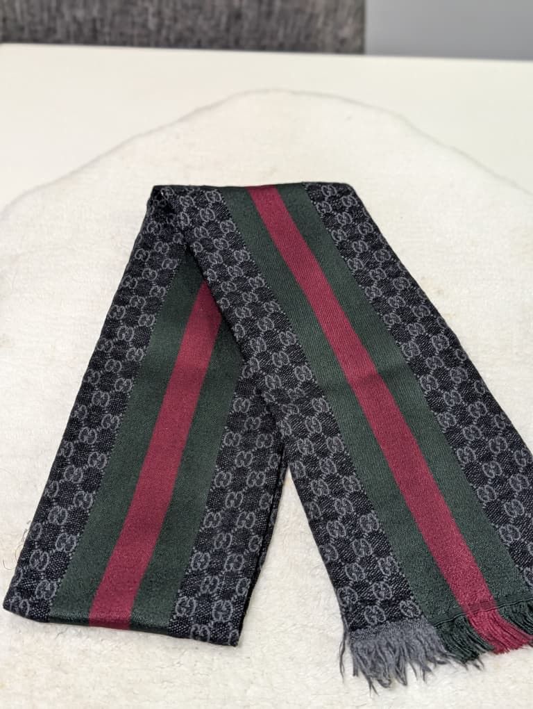 Gucci Gucci GG Monogram Web Scarf – Black Size ONE SIZE - 1 Thumbnail