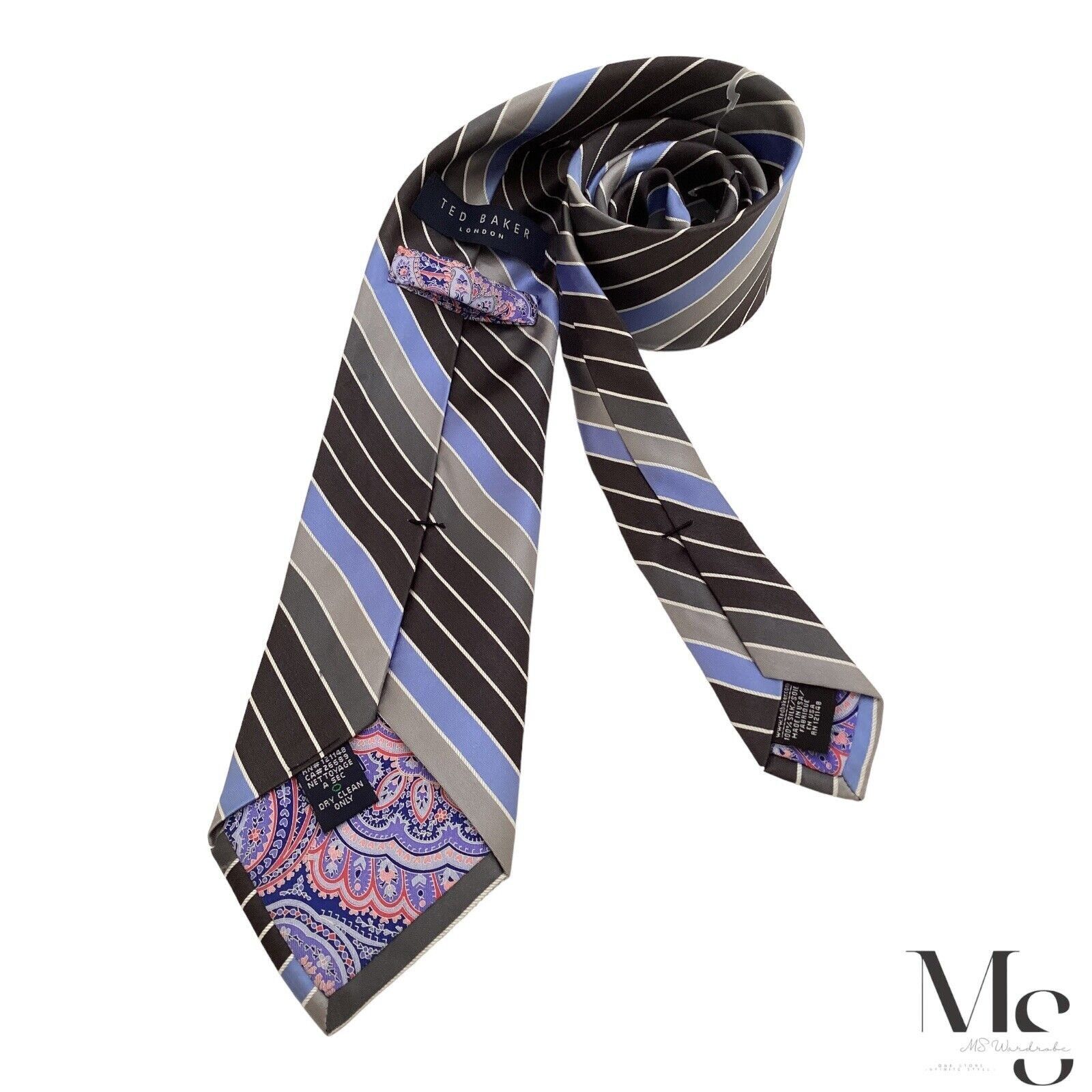 Ted Baker TED BAKER Brown Striped Silk Tie Made In USA W: 3.4" EX COND Size ONE SIZE - 2 Thumbnail