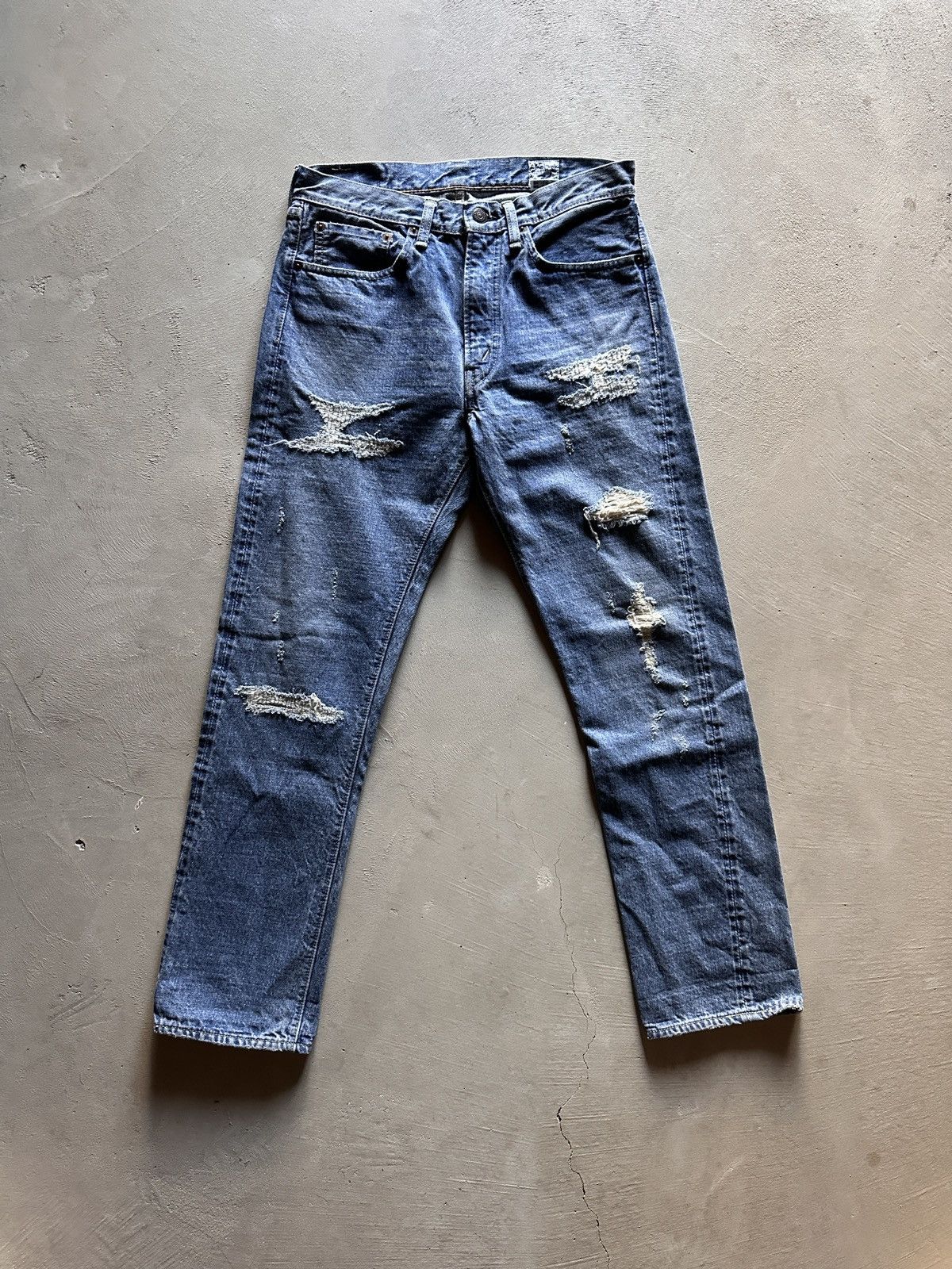 orslow distressed slim fit japanese denim jeans