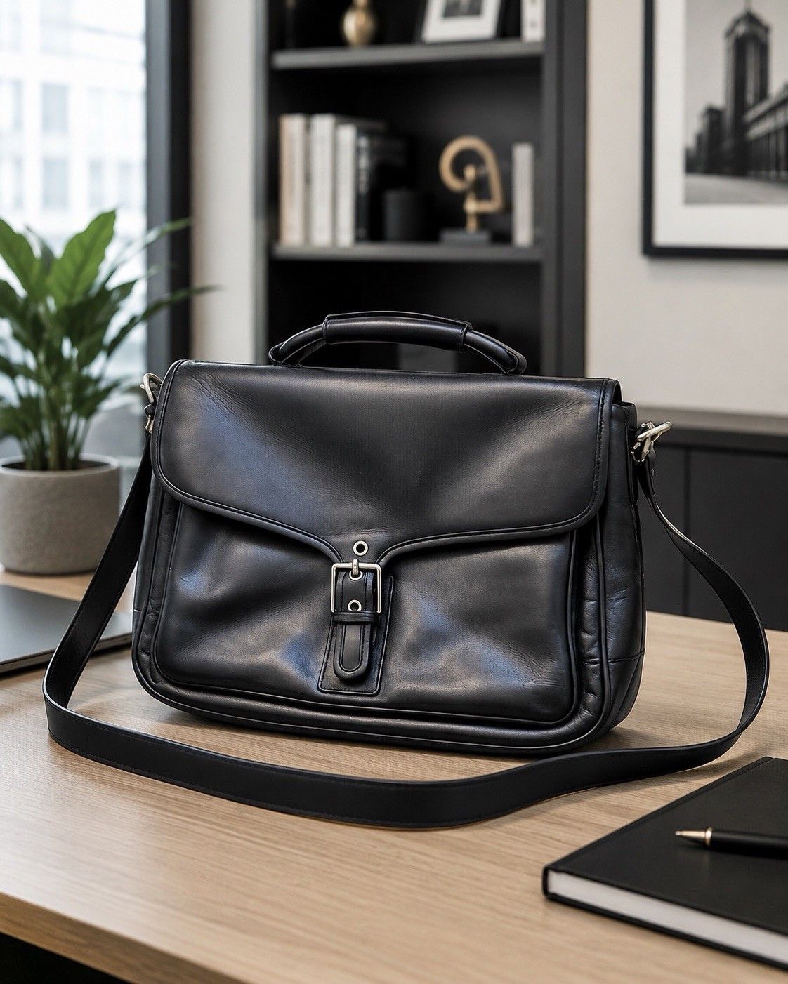 Coach Vtg Coach Logan BLK Leather Large Business Messenger Bag Size ONE SIZE - 1 Thumbnail