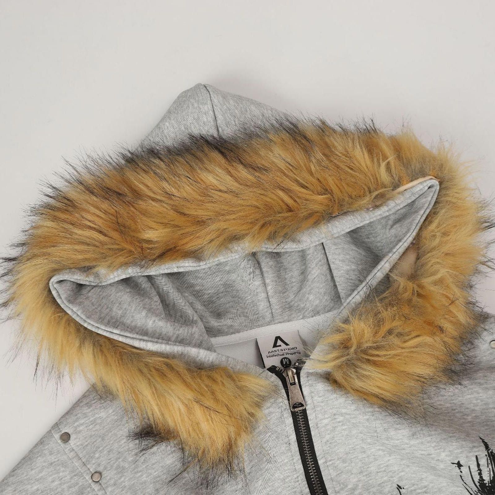 Japanese Brand Graphic Zip-Up Hoodie with Faux Fur Hood Size US M / EU 48-50 / 2 - 3 Thumbnail