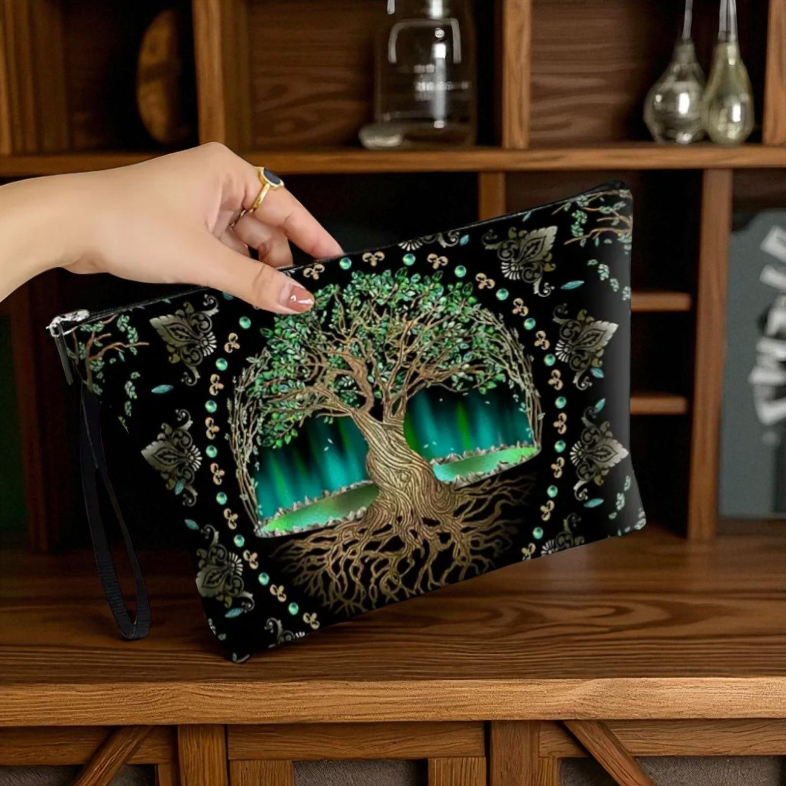 Other Tree of Life Cosmetic Bag Mystical Green Celestial Organizer Size ONE SIZE - 4 Thumbnail