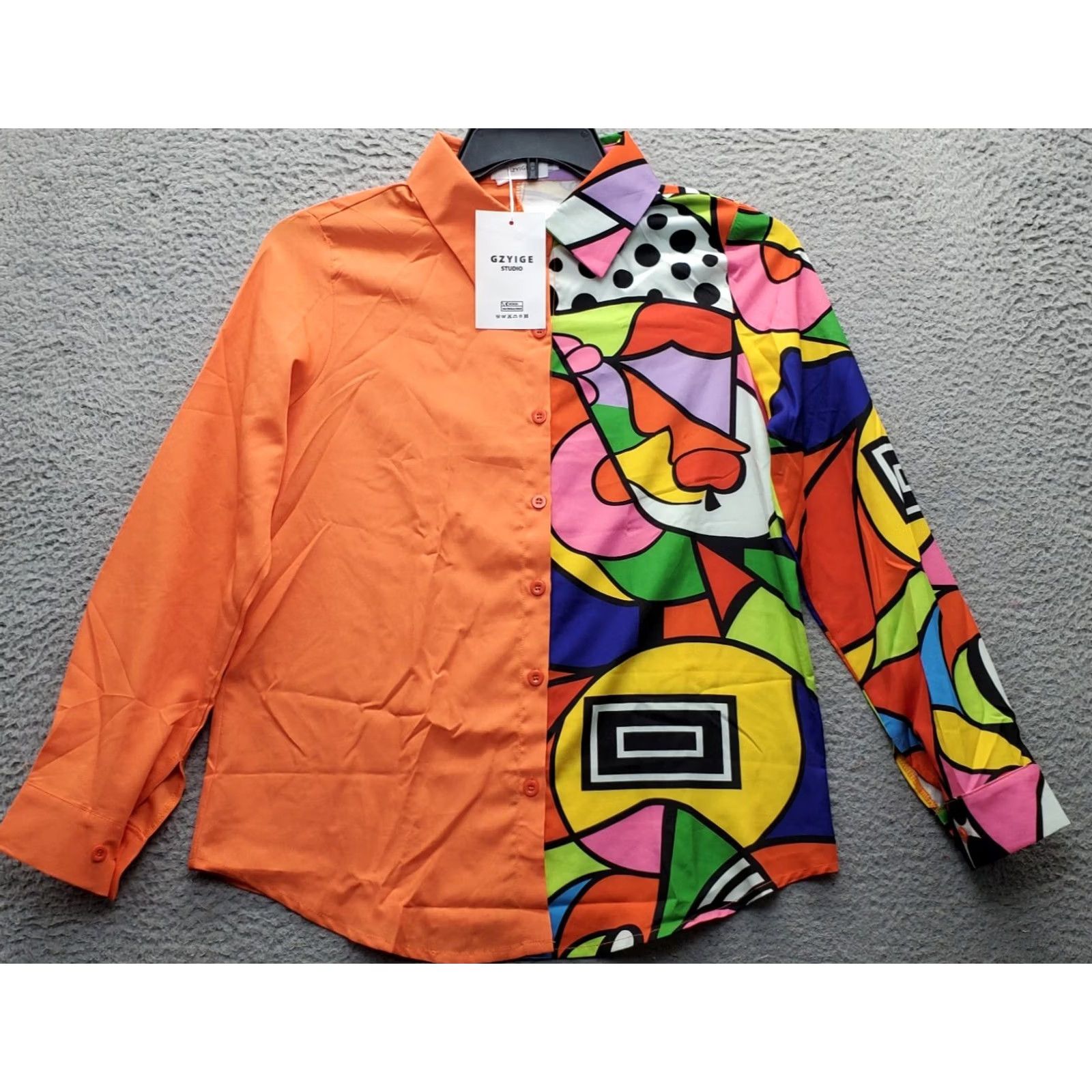 Vintage Gzyige Studio Carnival Shirt Womens Size 6 Multi Graphic Long Sleeve Button Down Size M / US 6-8 / IT 42-44 - 2 Thumbnail