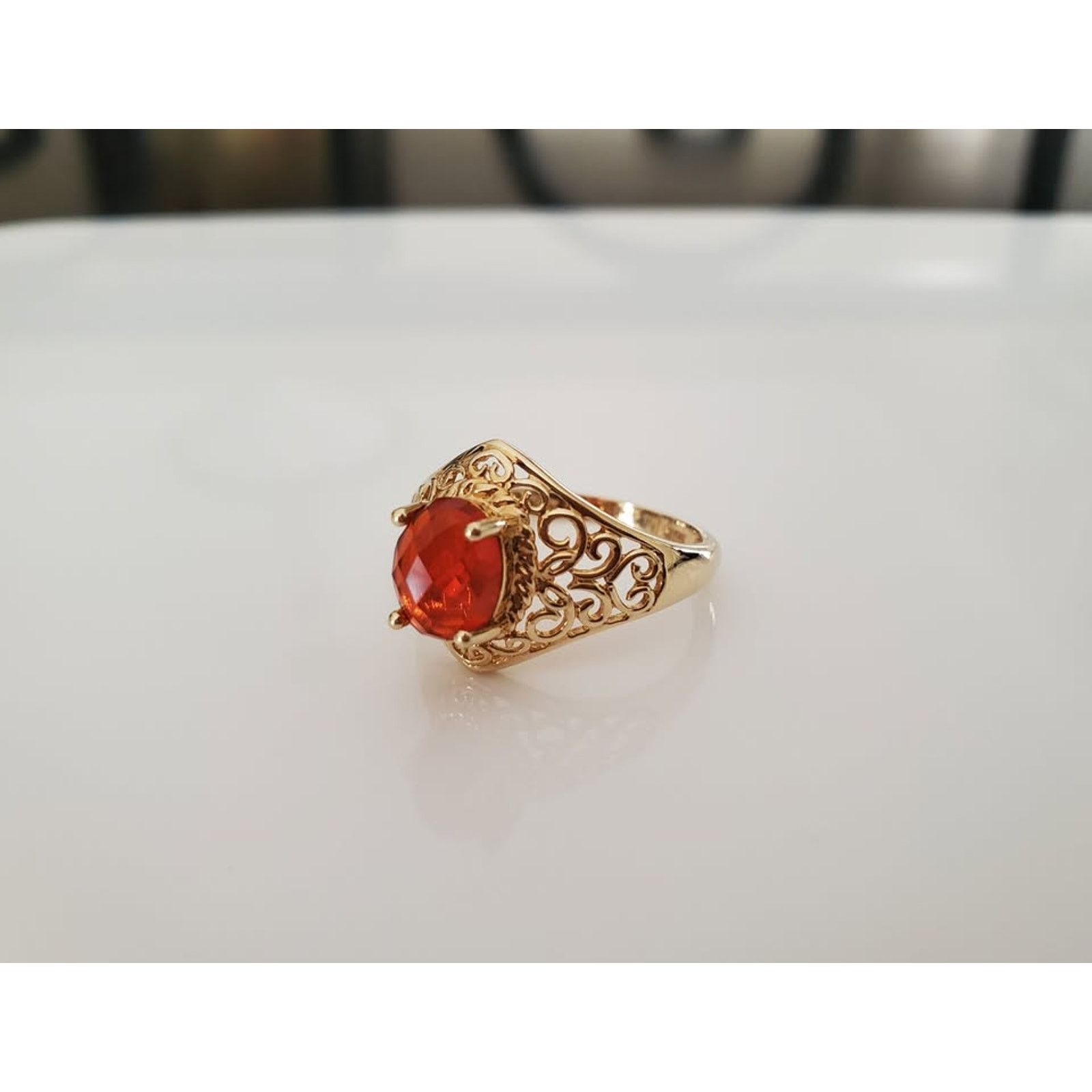 Other Vintage Style Orange Stone Filigree 14K Gold Ring – 3.04g Size ONE SIZE - 2 Thumbnail