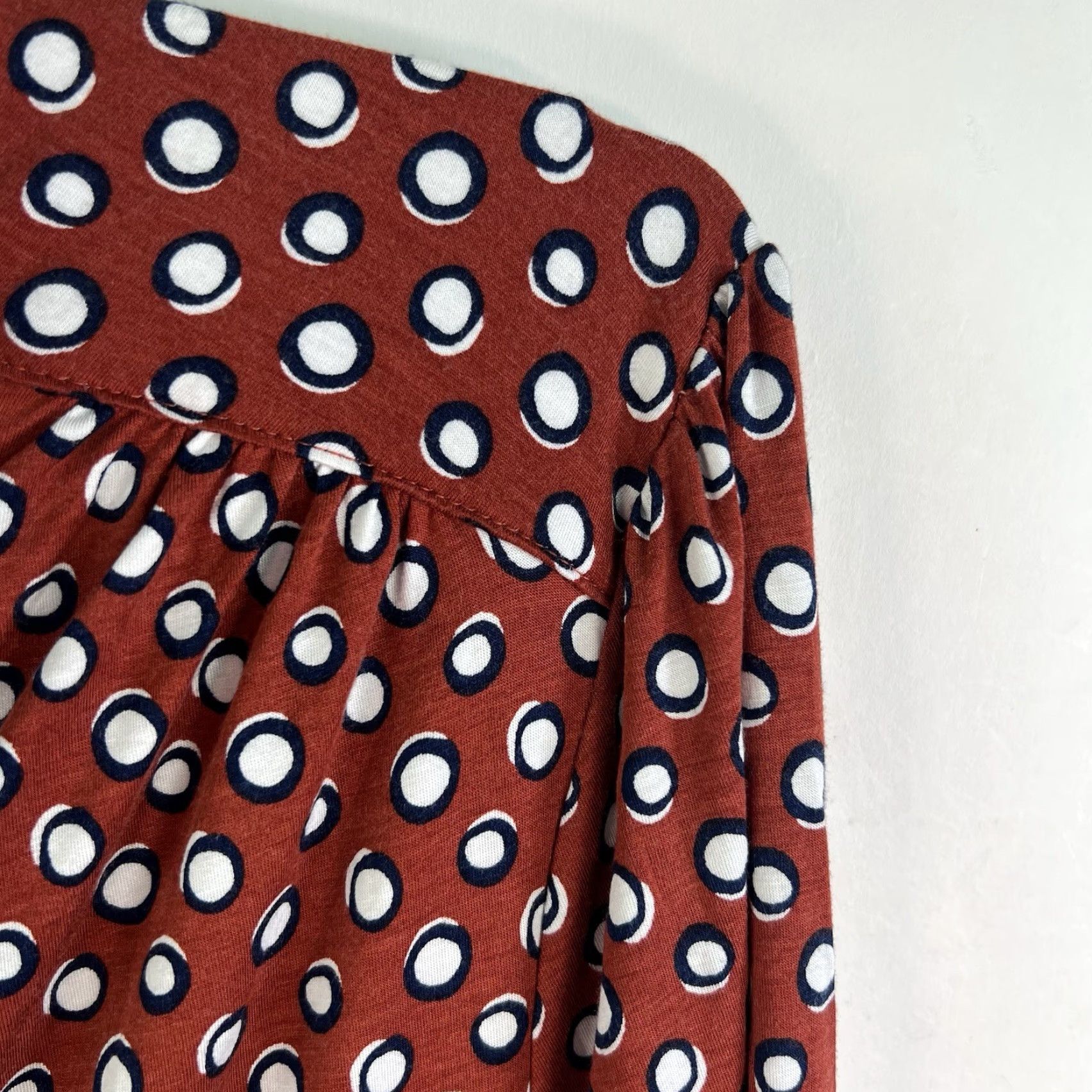 Vintage Long Tail Sally Polka Dot Jersey Blouse Womens Size L Orange Long Sleeve Tunic NWT Size L / US 10 / IT 46 - 2 Thumbnail