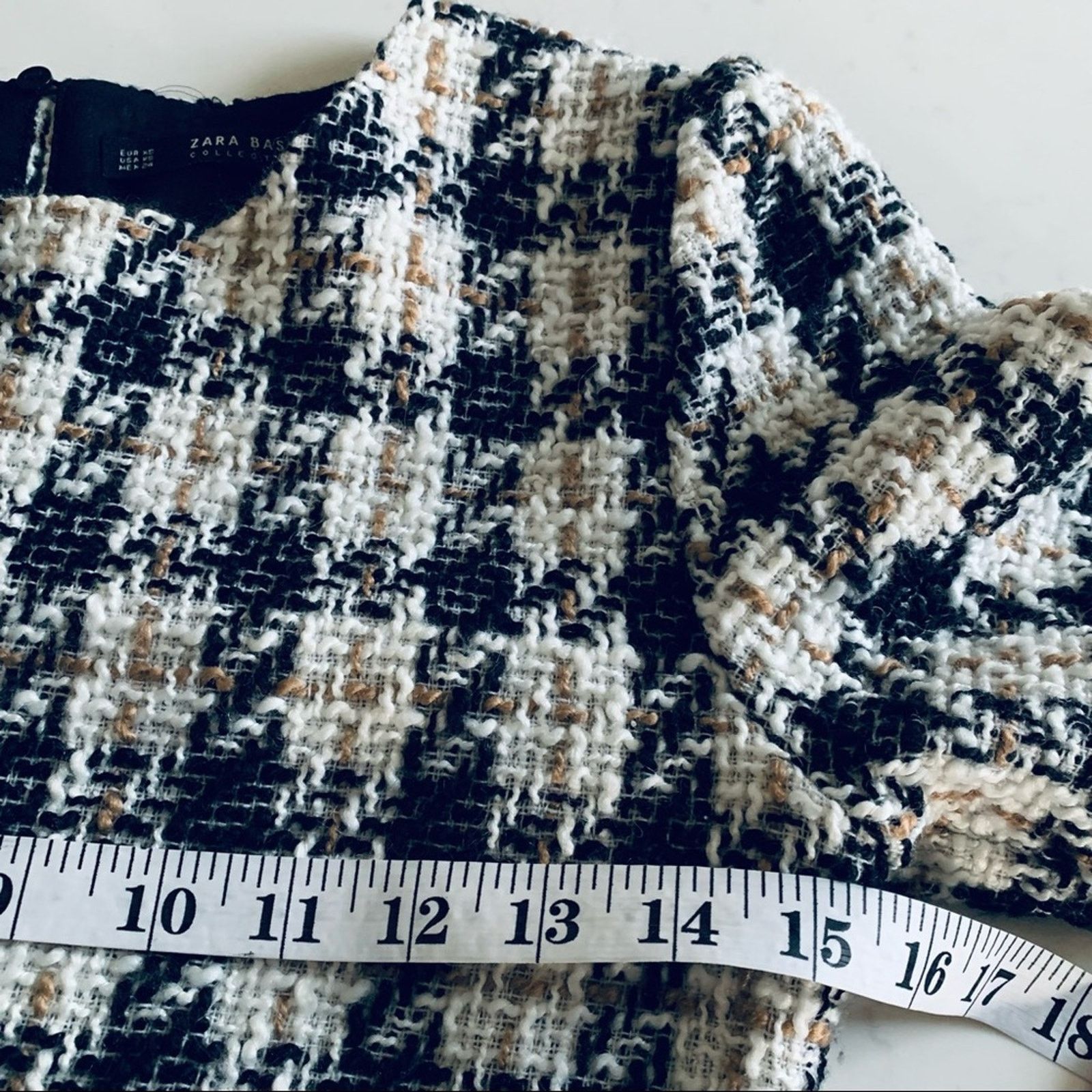 Zara Zara Tweed Houndstooth Peplum Top Fringe Trim Blouse Size US XS / EU 42 / 0 - 7 Thumbnail