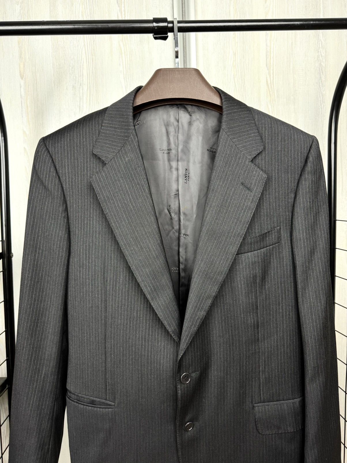Lanvin Lanvin Classique Dark Gray Striped Wool 3 Button Vented Suit Size 42R - 8 Thumbnail