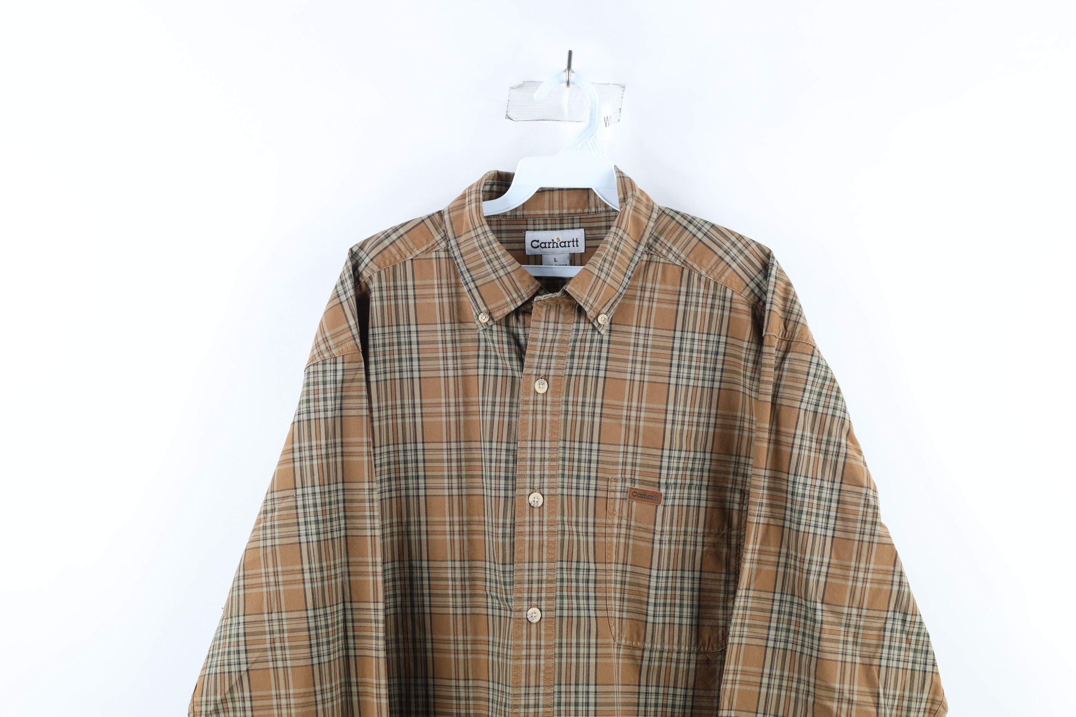 Carhartt × Vintage Vintage Carhartt Collared Button Down Shirt Brown Plaid Size US L / EU 52-54 / 3 - 2 Thumbnail