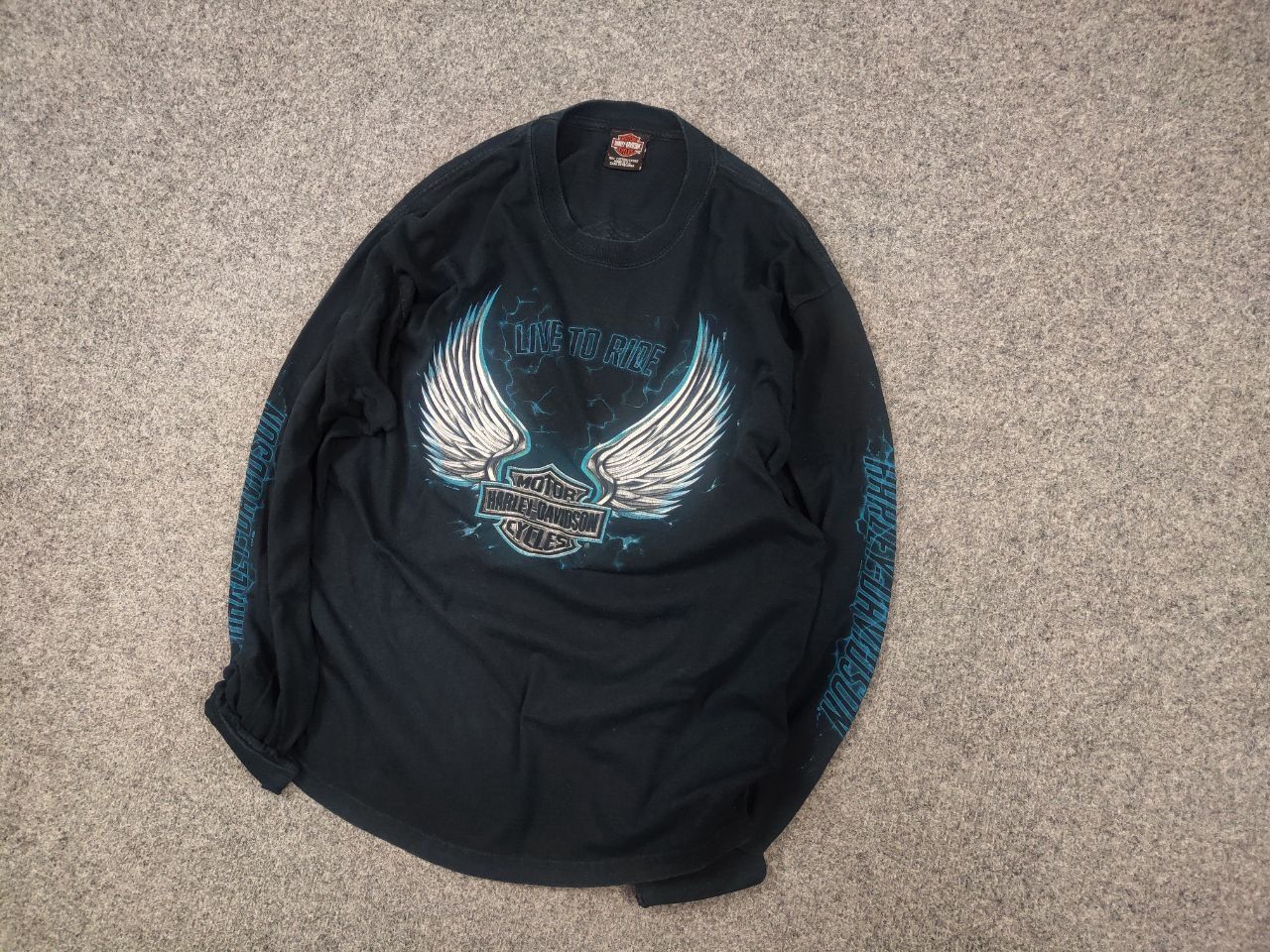 Harley Davidson Vintage Harley Davidson Fire Blue Logo Long sleeve Y2K Style Size US L / EU 52-54 / 3 - 3 Thumbnail