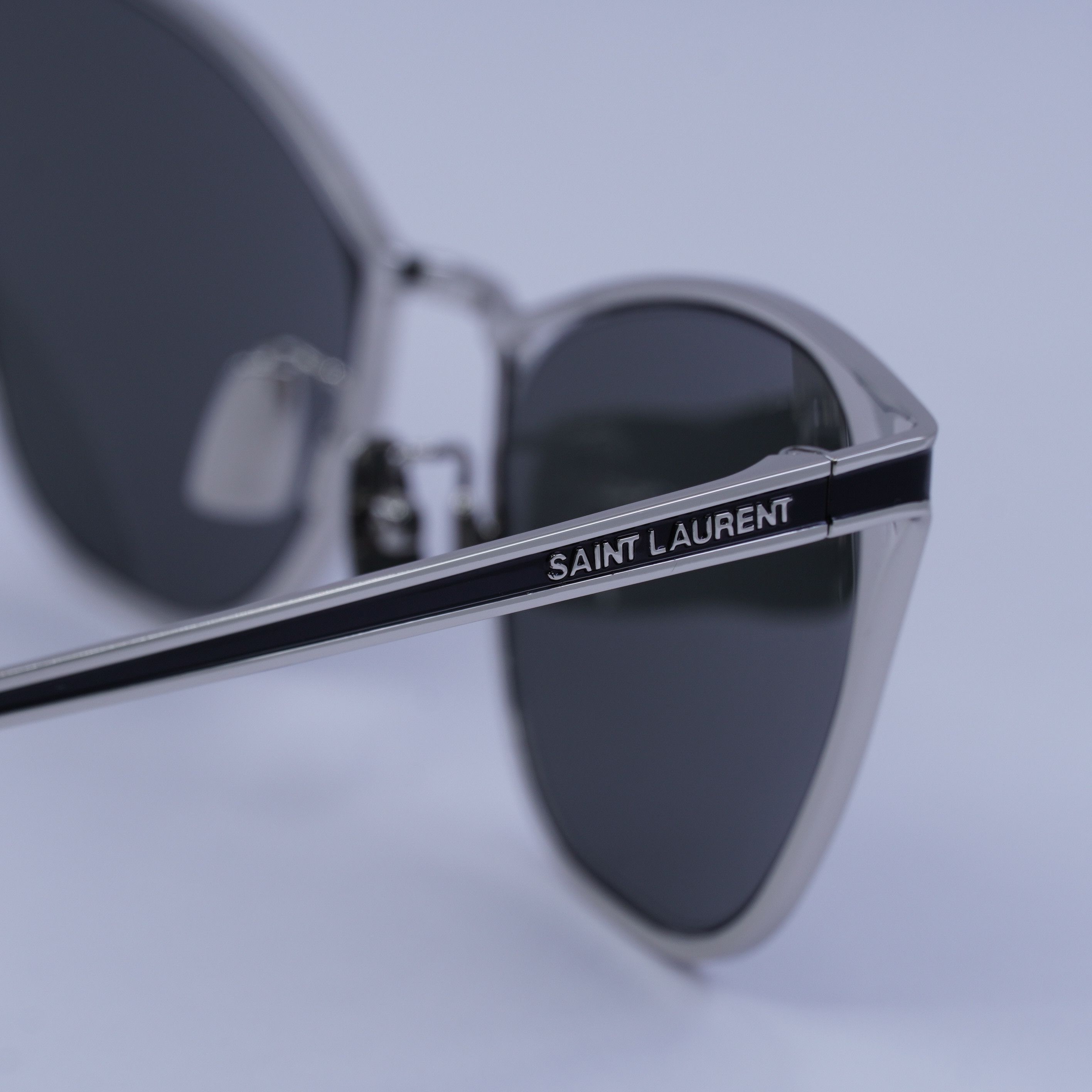 Saint Laurent Paris Saint Laurent SL409 001 Sunglasses Silver Cat Eye Frame Size ONE SIZE - 6 Thumbnail