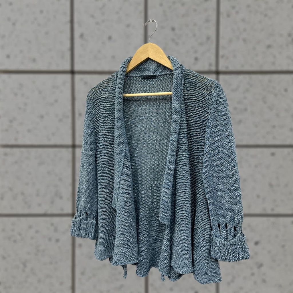 Vintage OSKA Knit Cardigan Sweater Open Front Wmns Size 3 Blue Silver Cardigan Womens Knit Open Front Cotton Polyamide Viscosa Knit Sleeve Long Size XS / US 0-2 / IT 36-38 - 1 Thumbnail