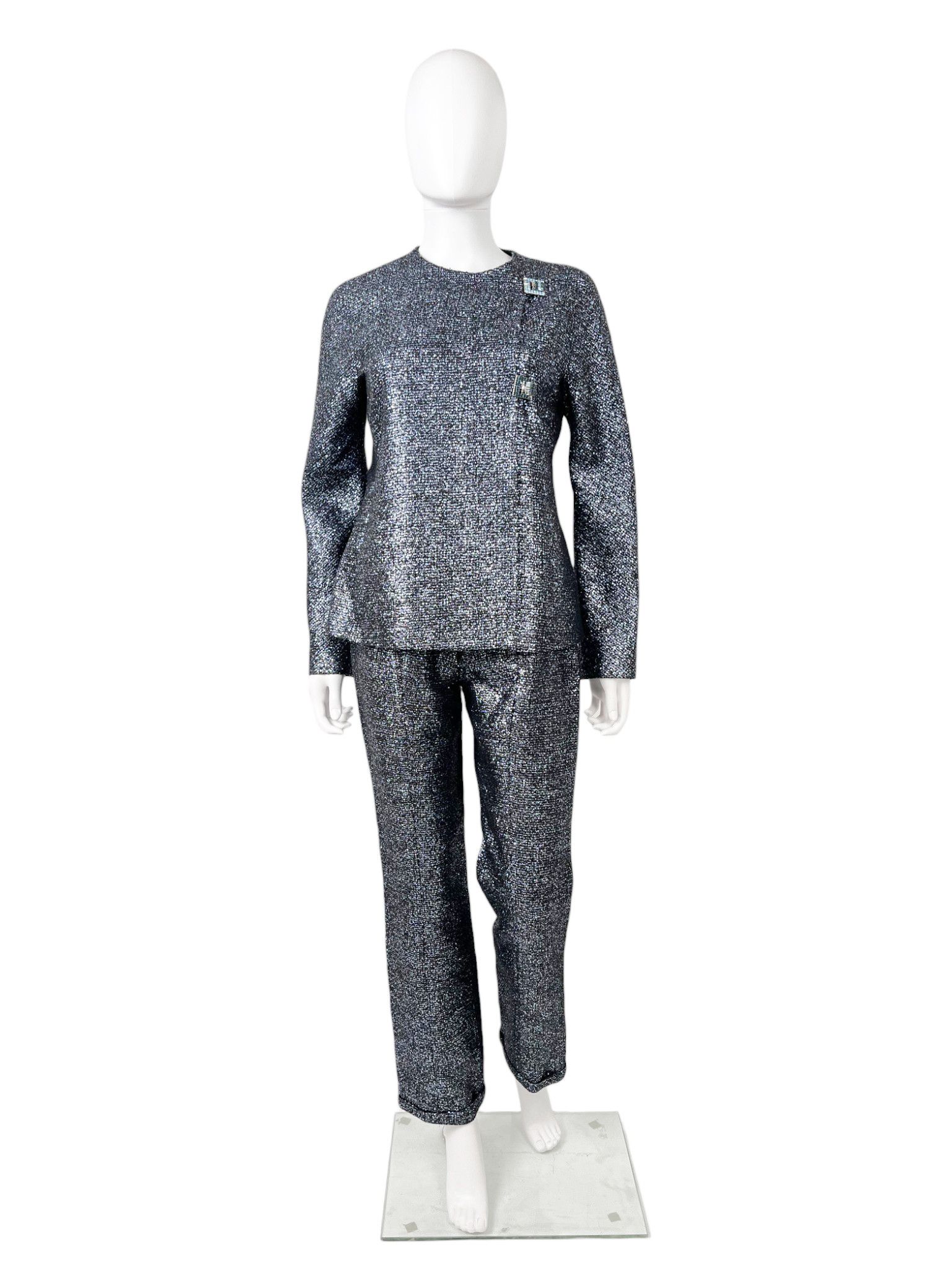 Versace by Donatella F/W 1998 Satin Embellished Wool Set Size S / US 4 / IT 40 - 1 Thumbnail