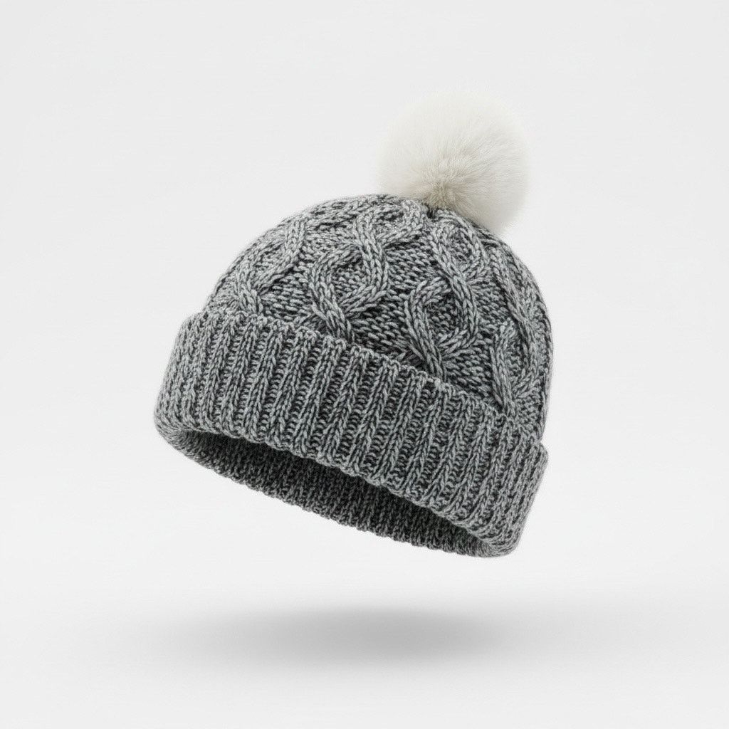 Loft LOFT Womens Gray Cable Knit Pom Beanie Hat Winter One Size Size ONE SIZE - 1 Thumbnail