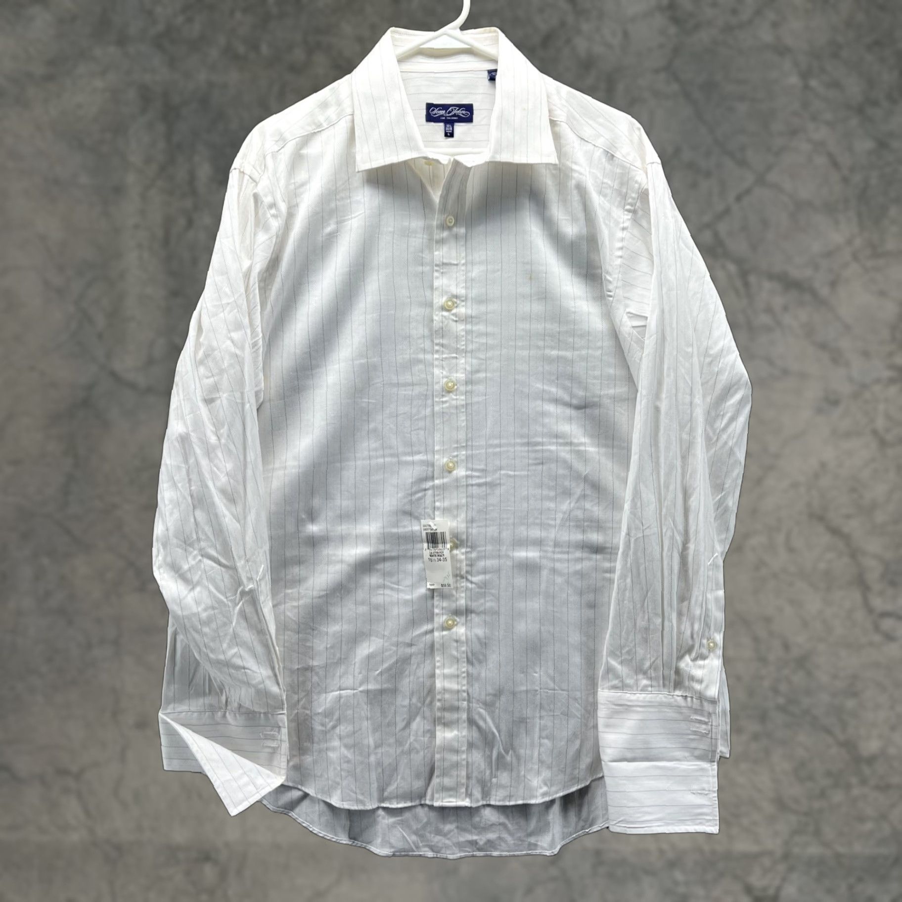Sean John Sean John Dress Shirt Mens 16.5 34/35 White Stripe 100% Cotton Long Sleeve 90s Size 46R - 1 Thumbnail