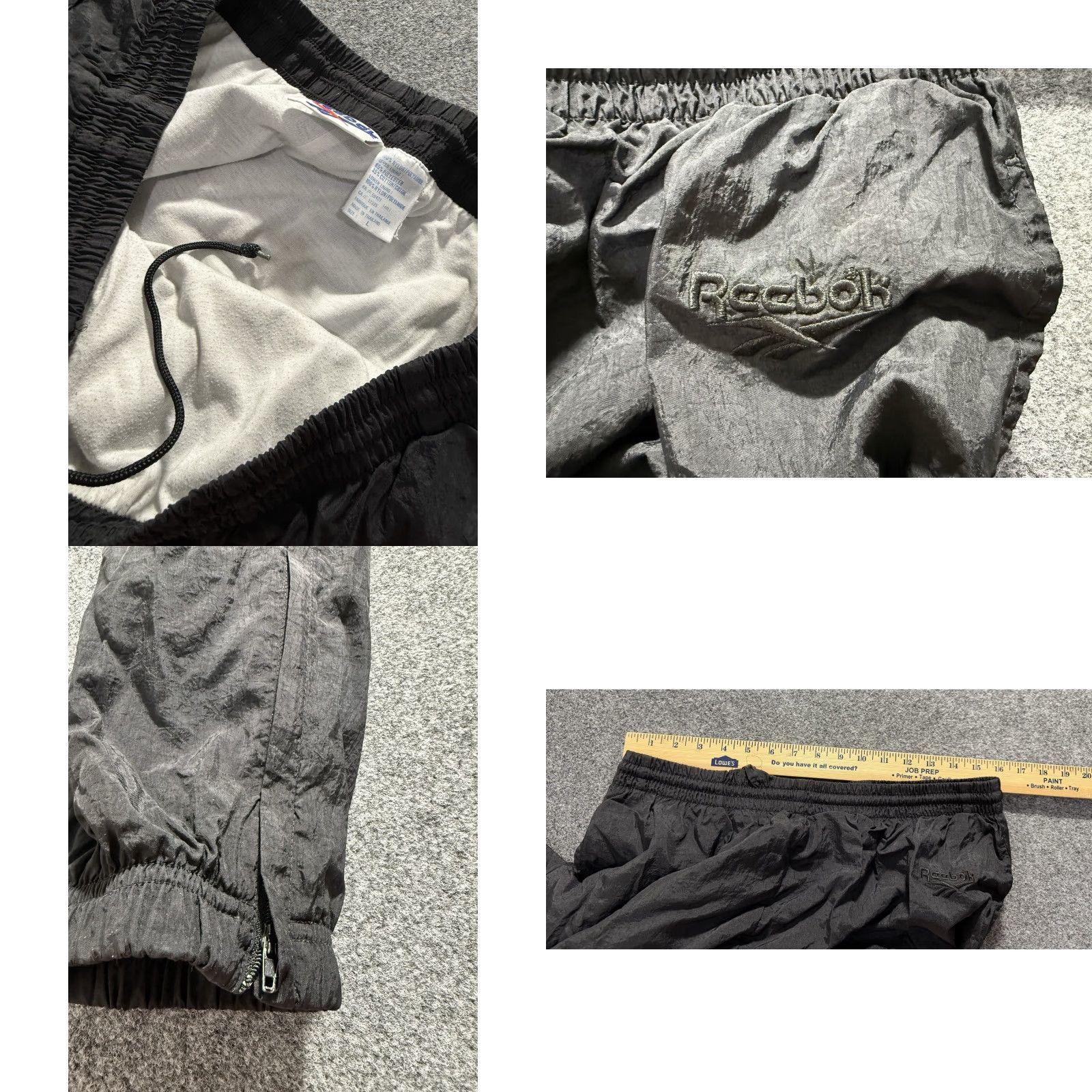 Reebok VINTAGE Reebok Track Pants Men L Black Nylon Baggy Ankle Zip 90s Cuffed Size US 33 - 8 Thumbnail