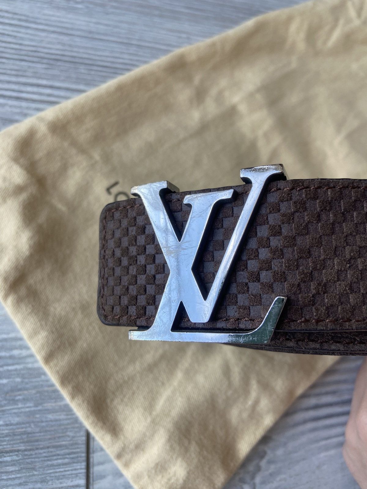 Louis Vuitton Louis Vuitton Brown Mini Damier Suede Initiales Belt Size 34 - 3 Thumbnail