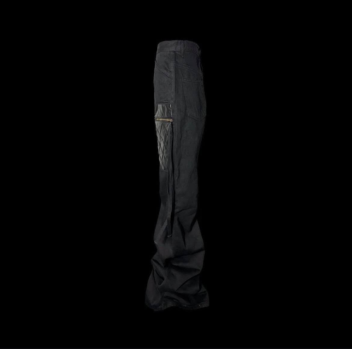 Japanese Brand Emostanceclub Leather patched flare jeans size 2 Size US 33 - 2 Thumbnail